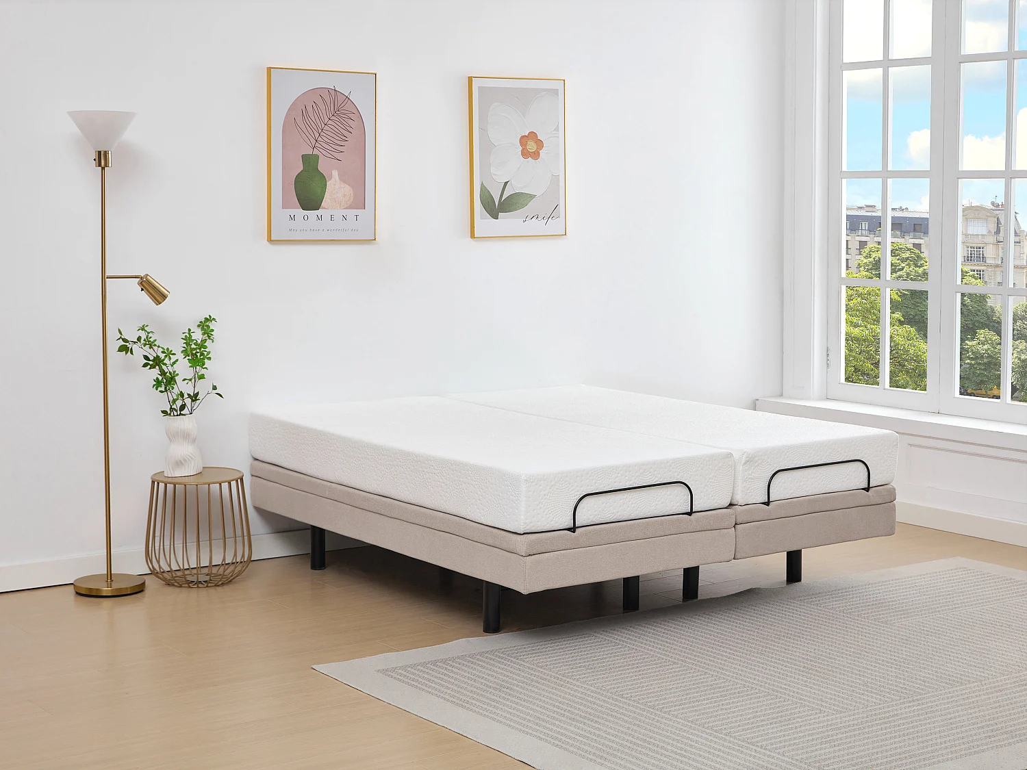 Sommier électrique de relaxation déco - 2 x 80 x 200 cm - Tissu - Beige - ALPANA de YSMÉE