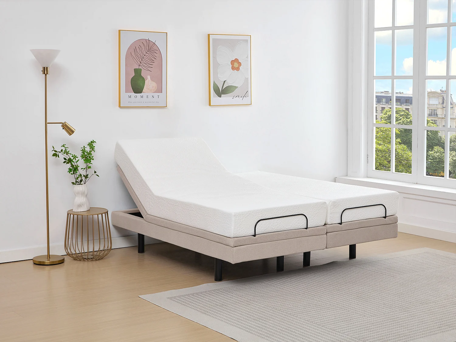 Sommier électrique de relaxation déco - 2 x 80 x 200 cm - Tissu - Beige - ALPANA de YSMÉE