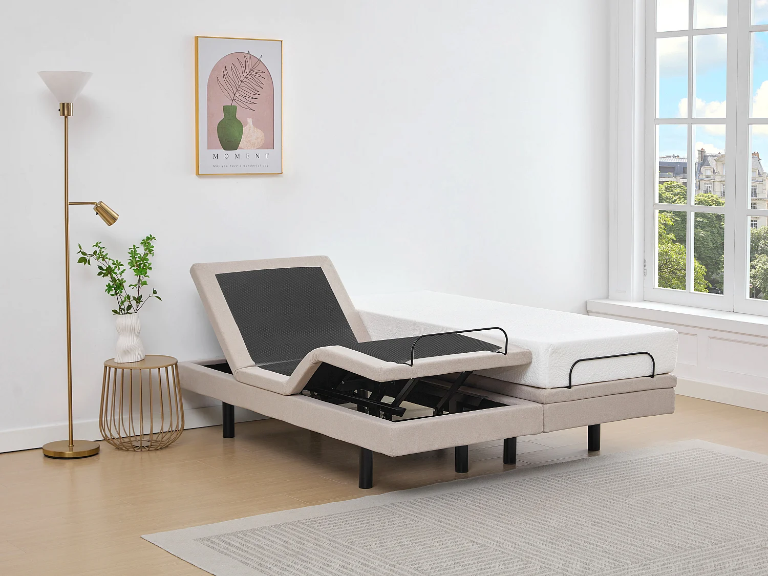 Sommier électrique de relaxation déco - 2 x 80 x 200 cm - Tissu - Beige - ALPANA de YSMÉE