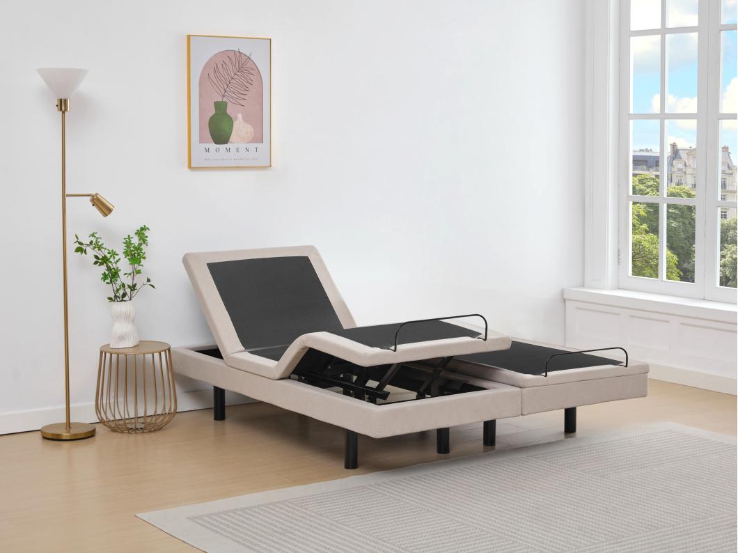 Dekoratives Bettgestell mit elektrischer Relaxfunktion - 2 x 80 x 200 cm - Stoff - Beige - ALPANA von YSMÉE