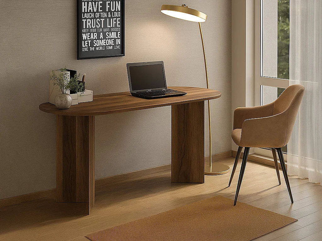 Bureau console - Coloris : Naturel foncé - TOPANIA