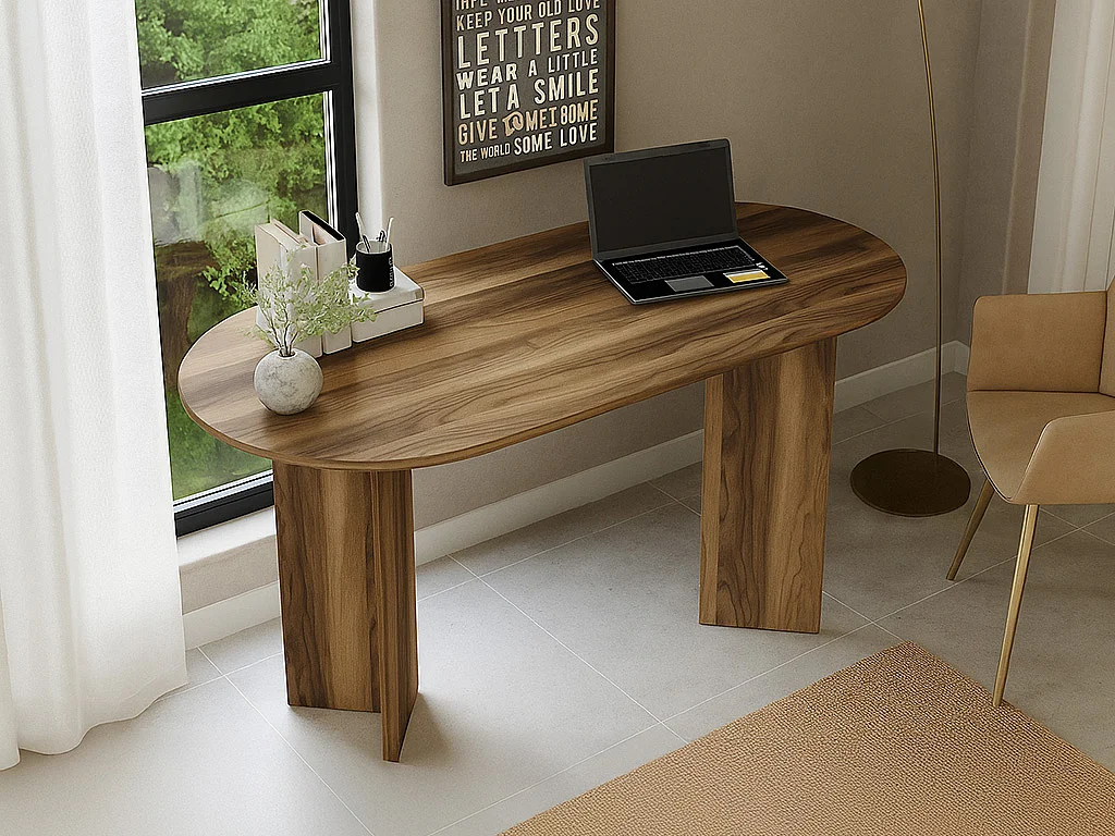 Bureau console - Coloris : Naturel foncé - TOPANIA