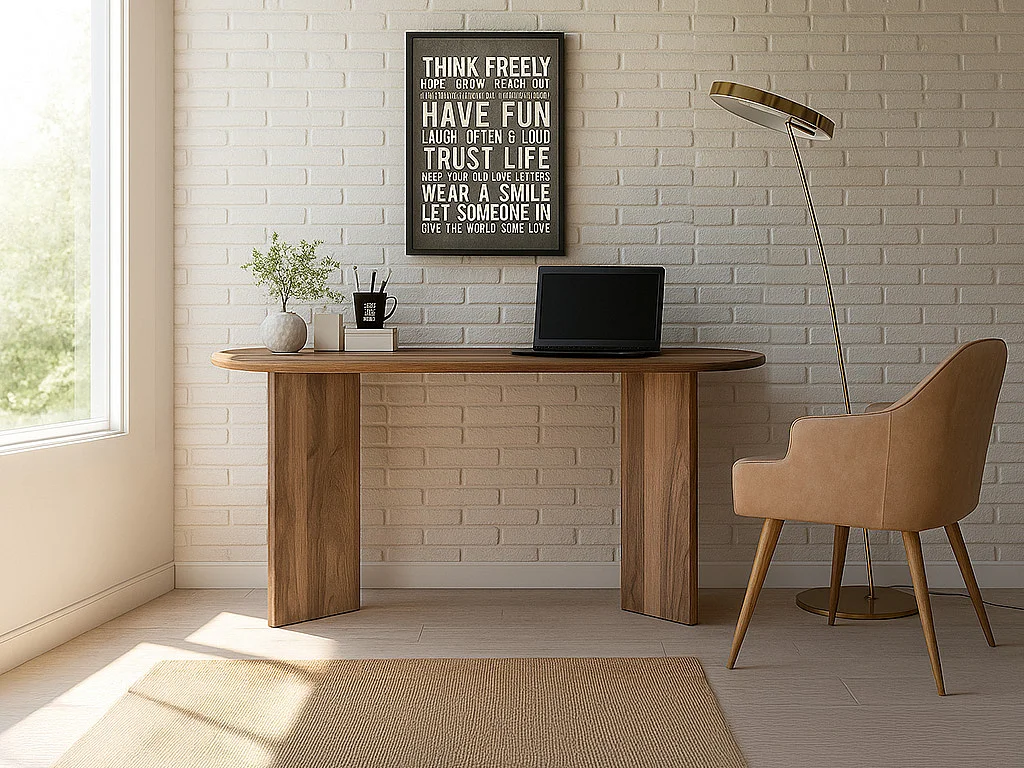Bureau console - Coloris : Naturel foncé - TOPANIA