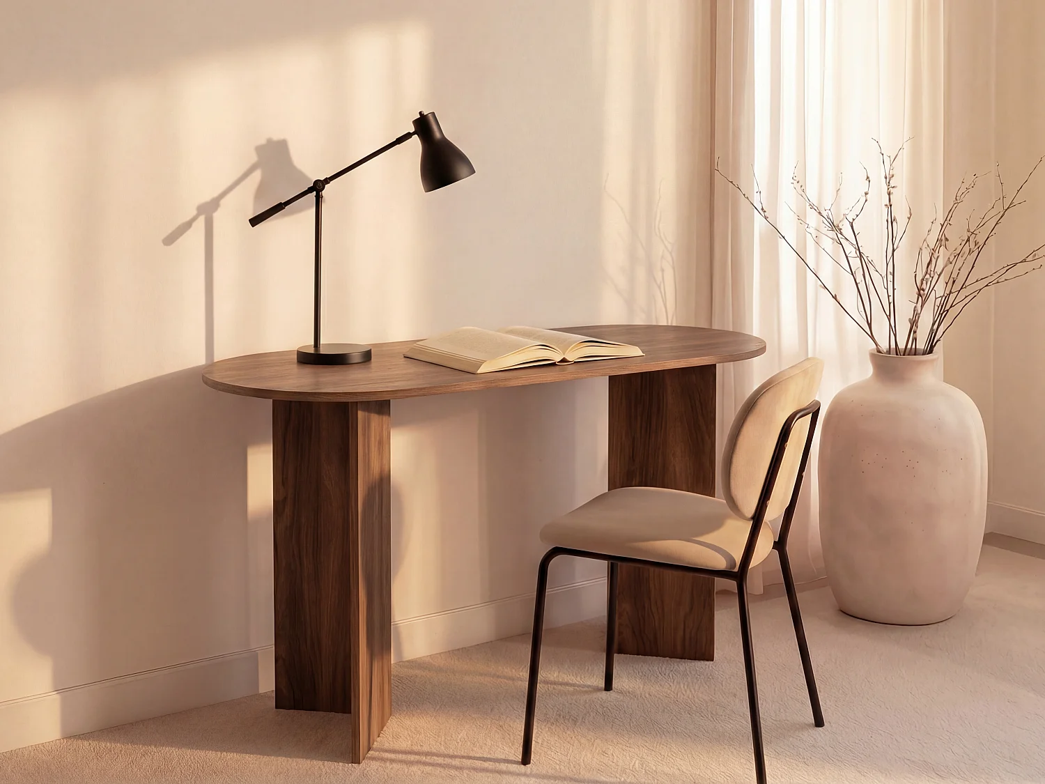 Bureau console - Coloris : Naturel foncé - TOPANIA