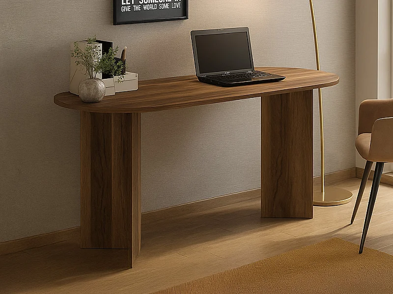 Bureau console - Coloris : Naturel foncé - TOPANIA