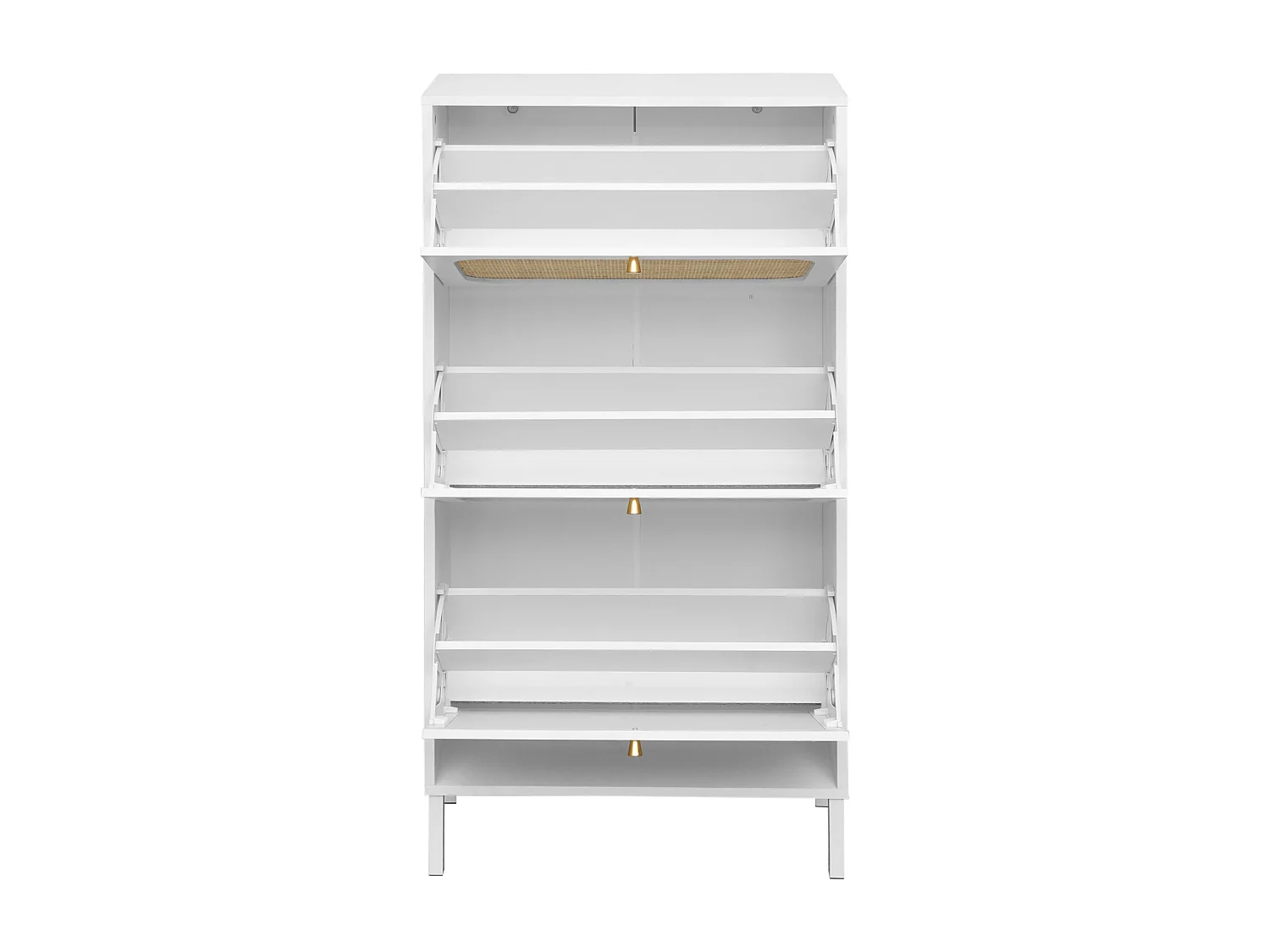 Meuble à chaussures avec 3 Porte en rotin métallique fabriqués avec des fers à repasser et MDF 60x23.5x104.5cm Blanc