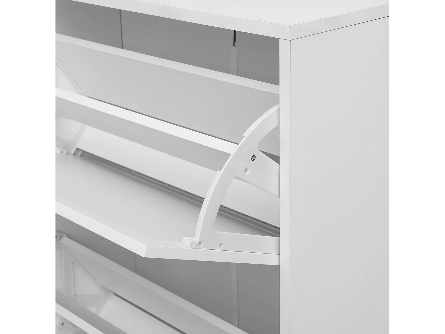 Meuble à chaussures avec 3 Porte en rotin métallique fabriqués avec des fers à repasser et MDF 60x23.5x104.5cm Blanc