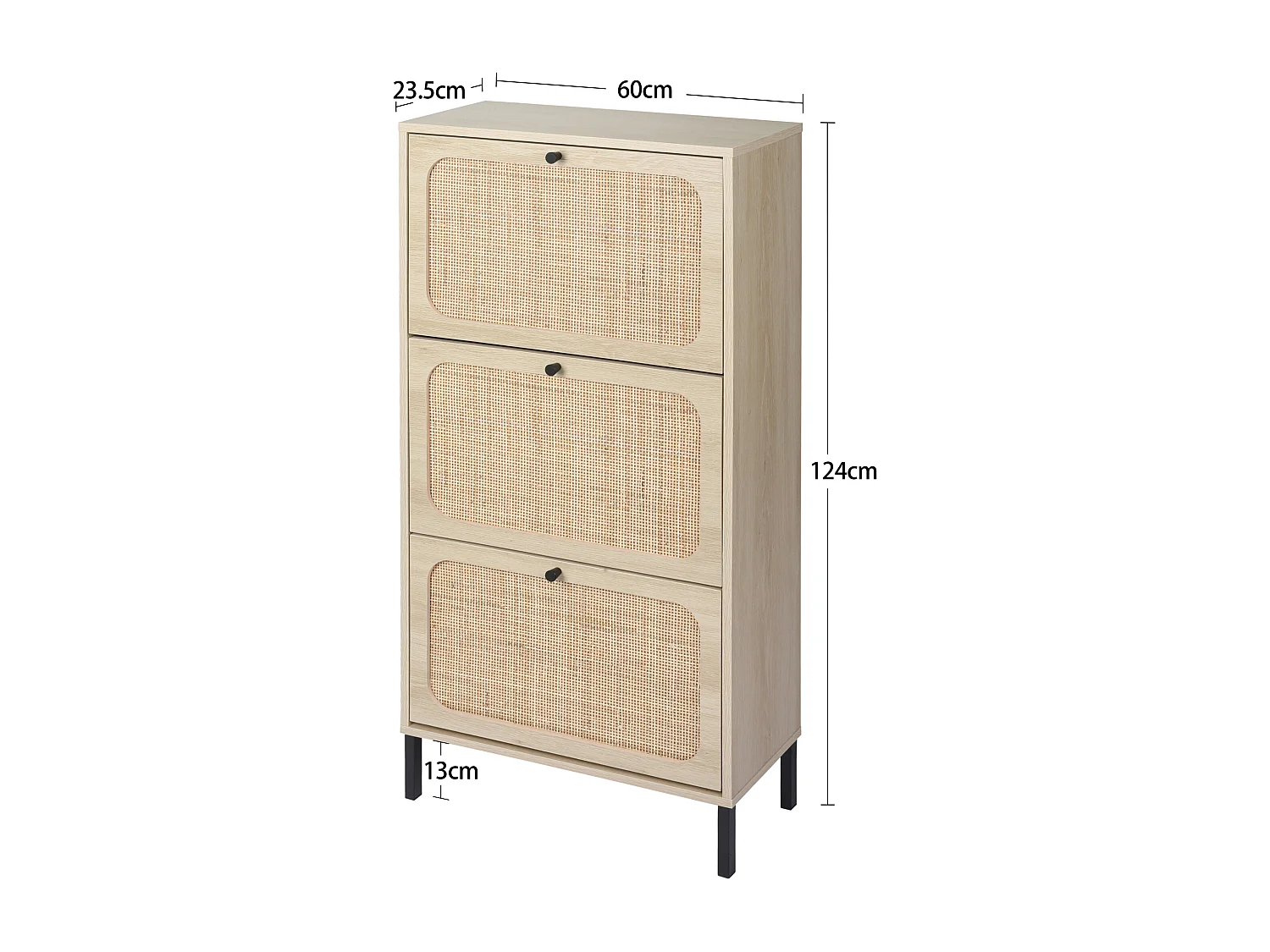 Meuble à chaussures avec 3 Porte en rotin métallique fabriqués avec des fers à repasser et MDF 60x23.5x104.5cm Naturel