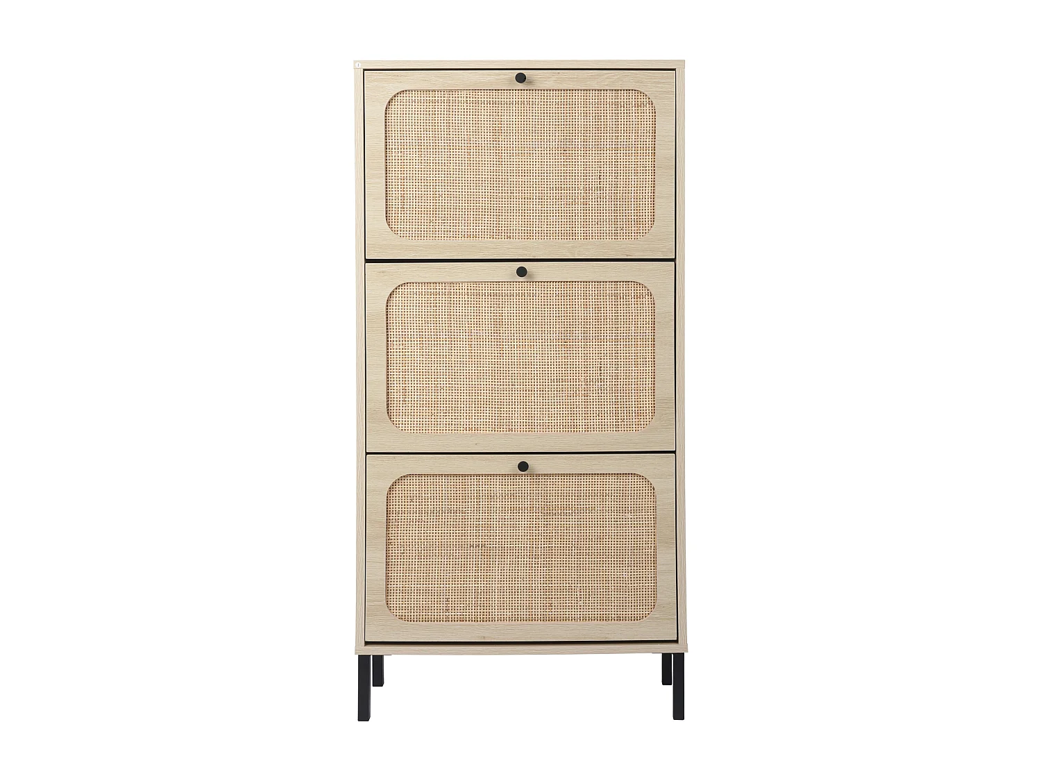 Meuble à chaussures avec 3 Porte en rotin métallique fabriqués avec des fers à repasser et MDF 60x23.5x104.5cm Naturel