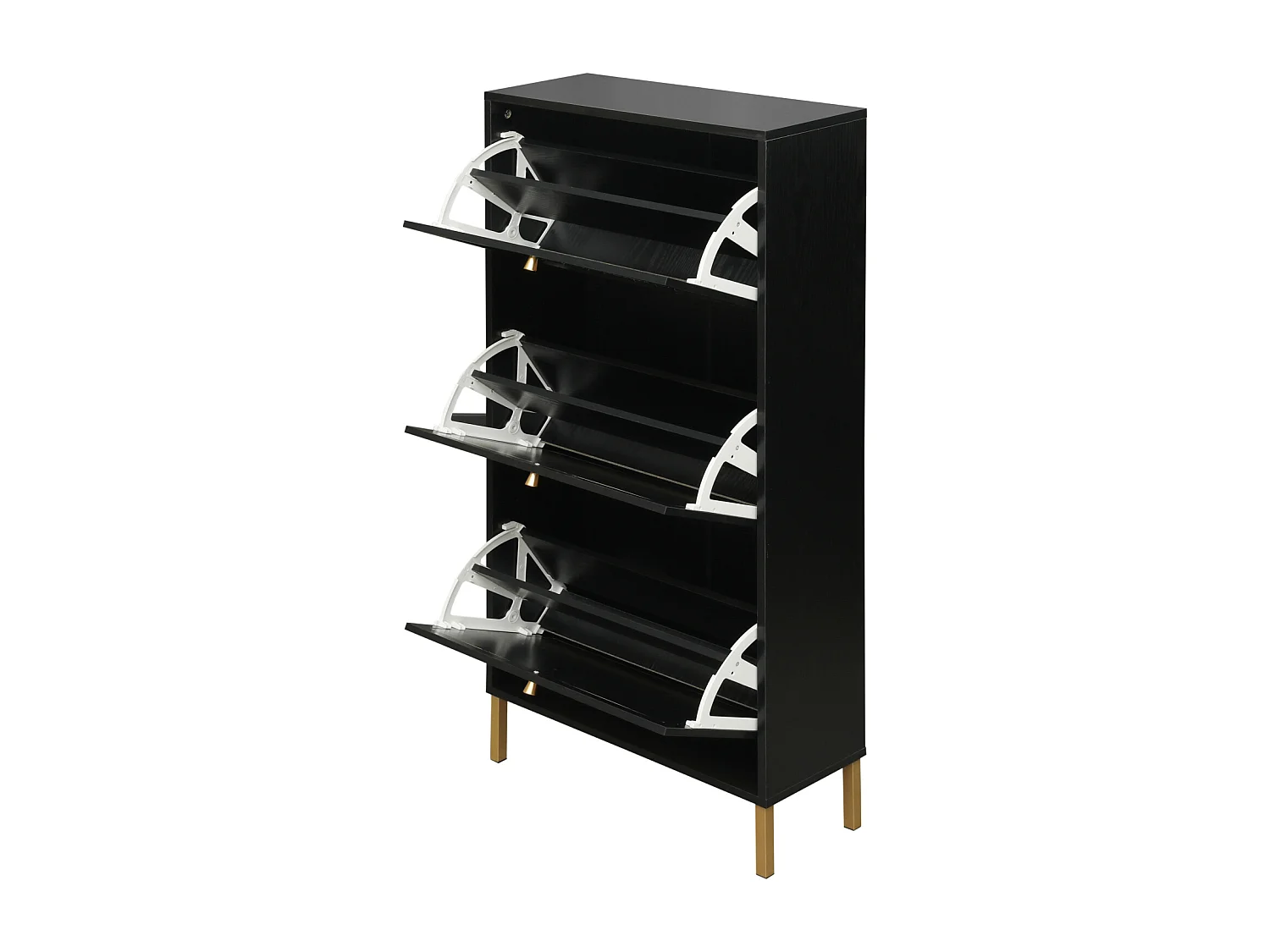 Meuble à chaussures avec 3 Porte en rotin métallique fabriqués avec des fers à repasser et MDF 60x23.5x104.5cm Noir