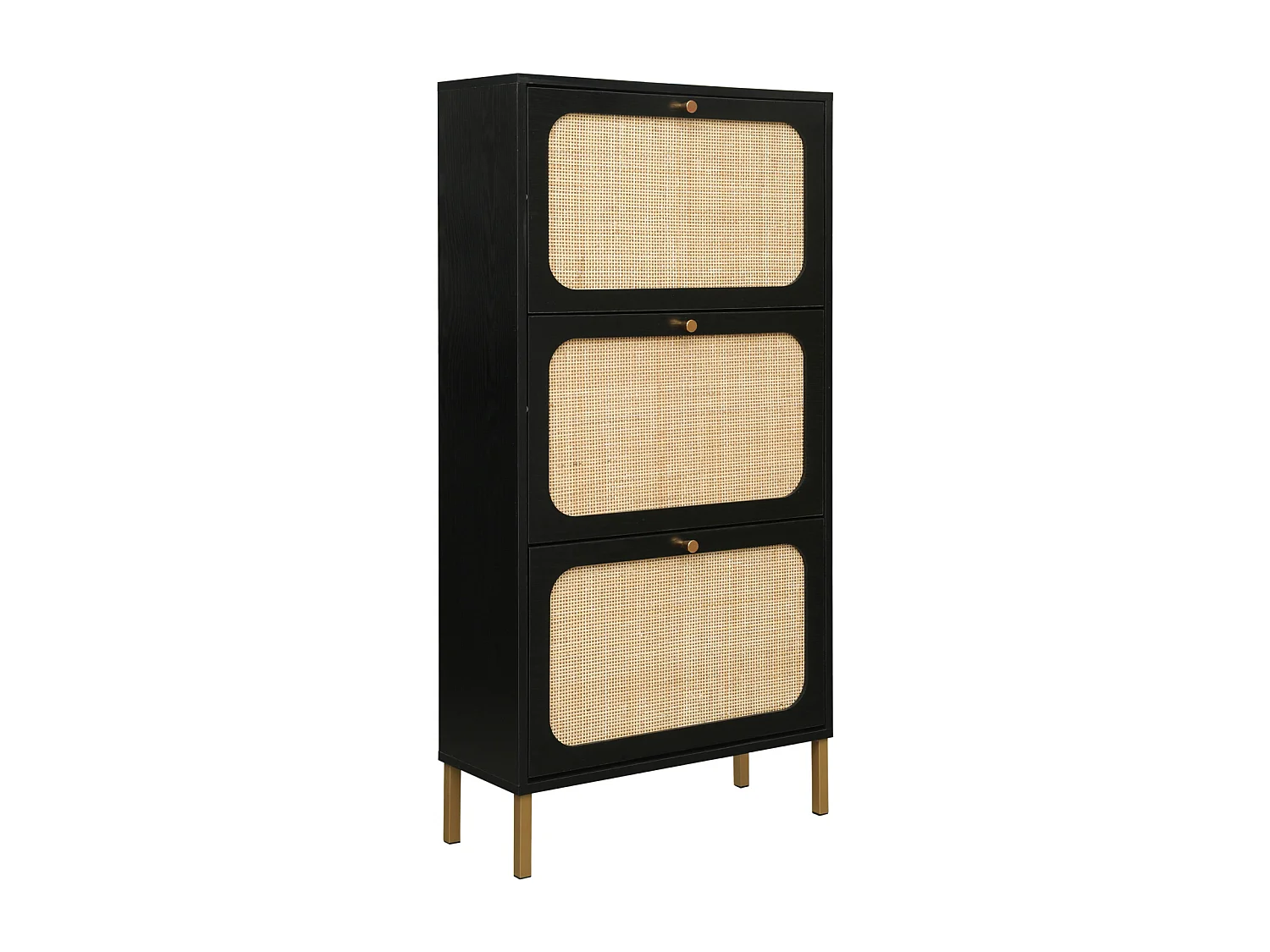 Meuble à chaussures avec 3 Porte en rotin métallique fabriqués avec des fers à repasser et MDF 60x23.5x104.5cm Noir