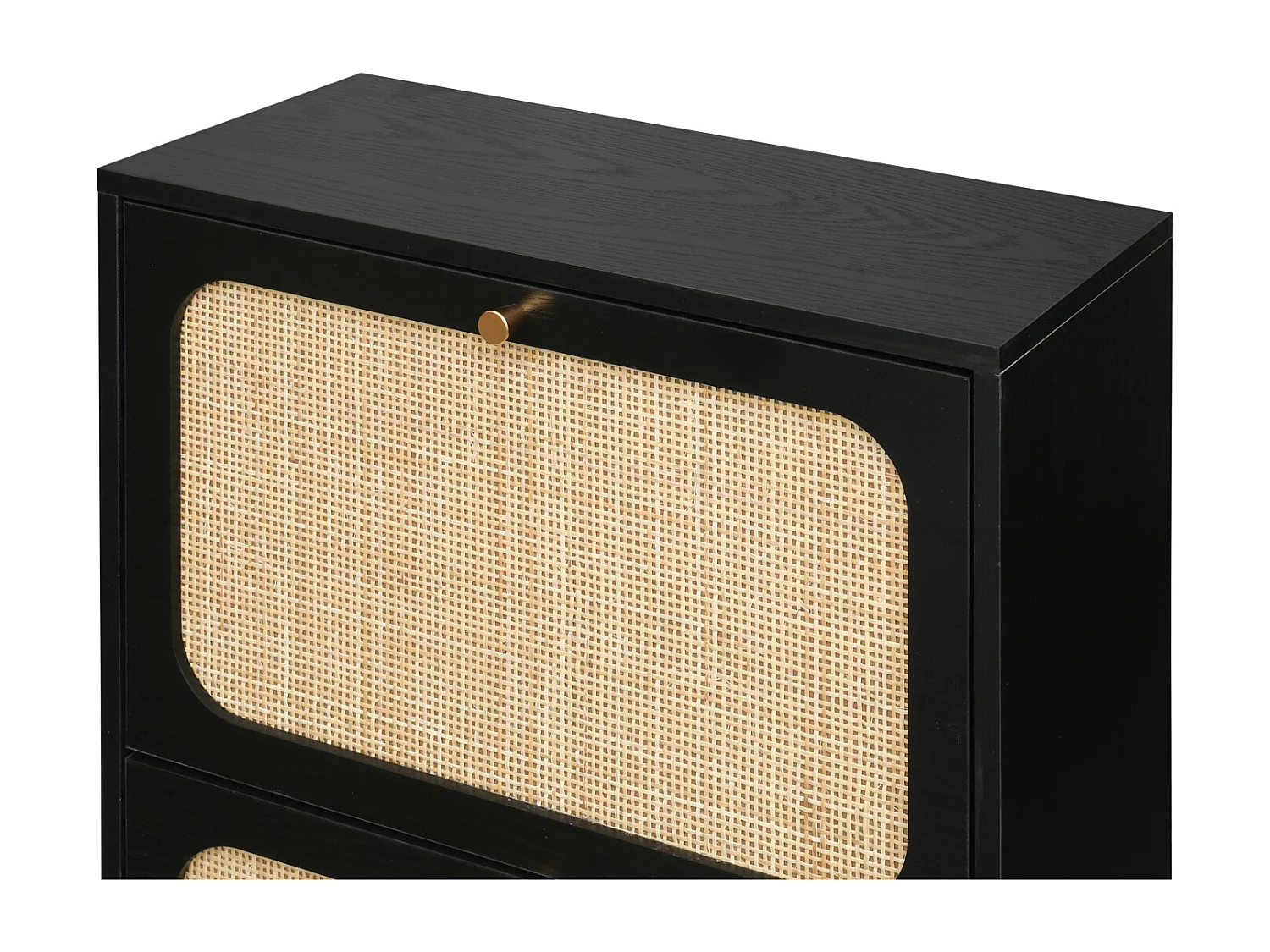 Meuble à chaussures avec 3 Porte en rotin métallique fabriqués avec des fers à repasser et MDF 60x23.5x104.5cm Noir
