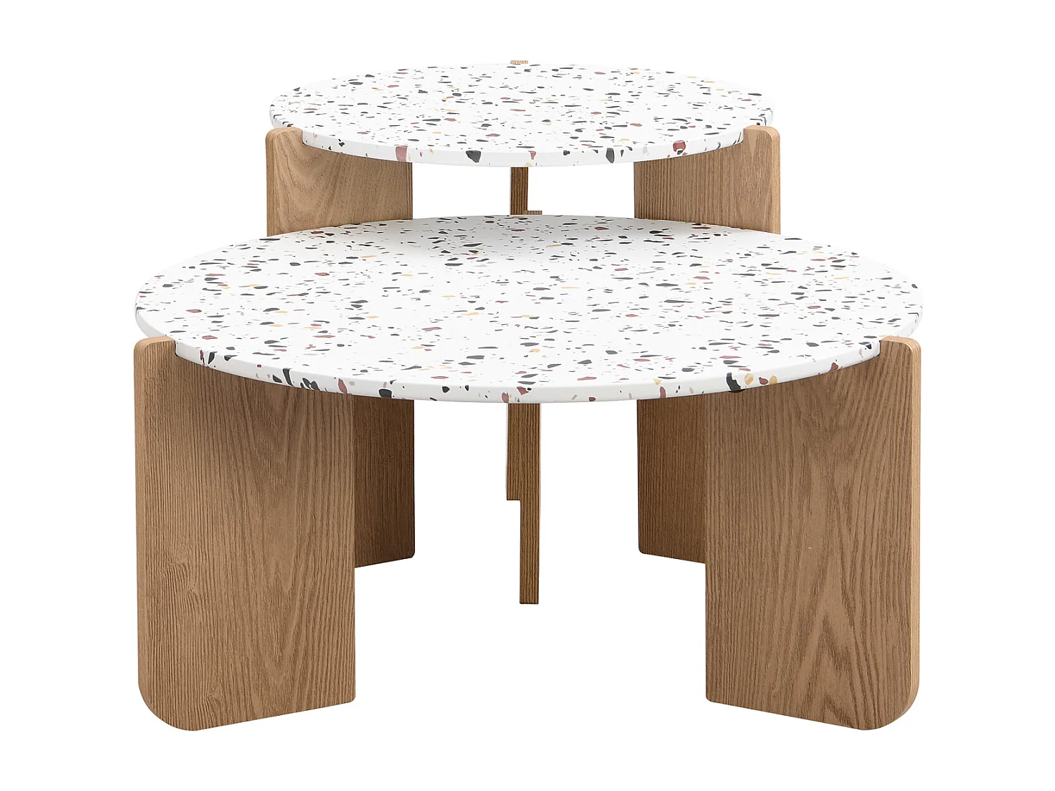 Lot de 2 table basse gigogne, composable moderne, pour salon, canapé, 70x70x35+50x50x45.5 (cm), Naturel