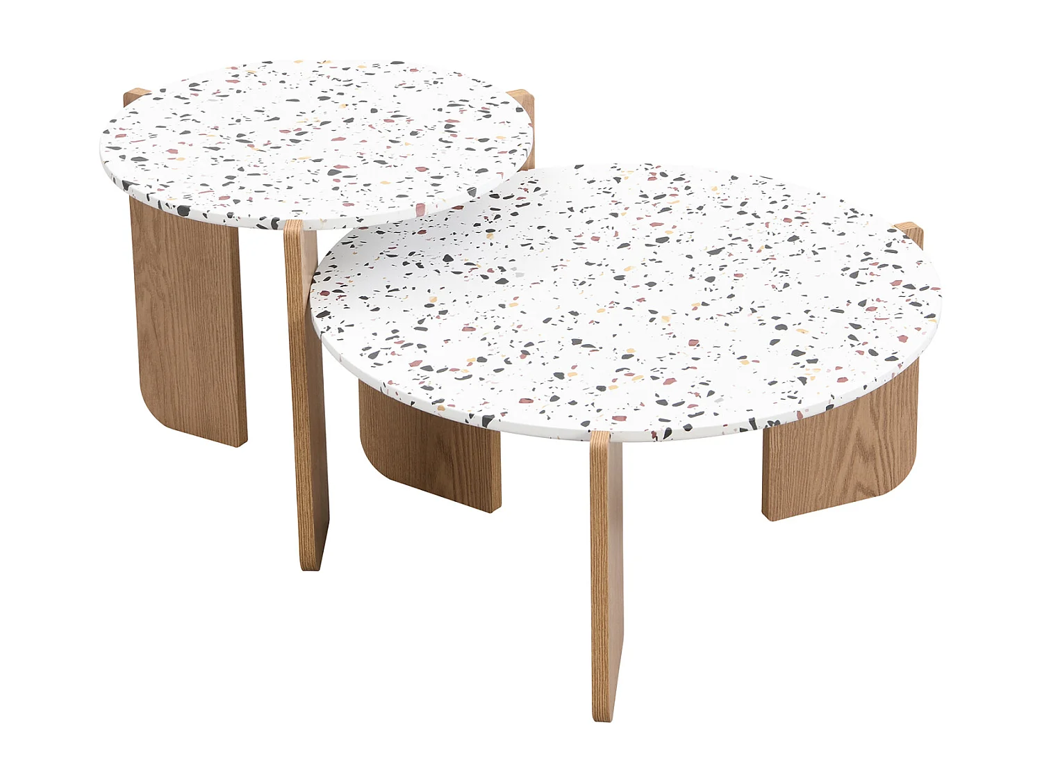 Lot de 2 table basse gigogne, composable moderne, pour salon, canapé, 70x70x35+50x50x45.5 (cm), Naturel