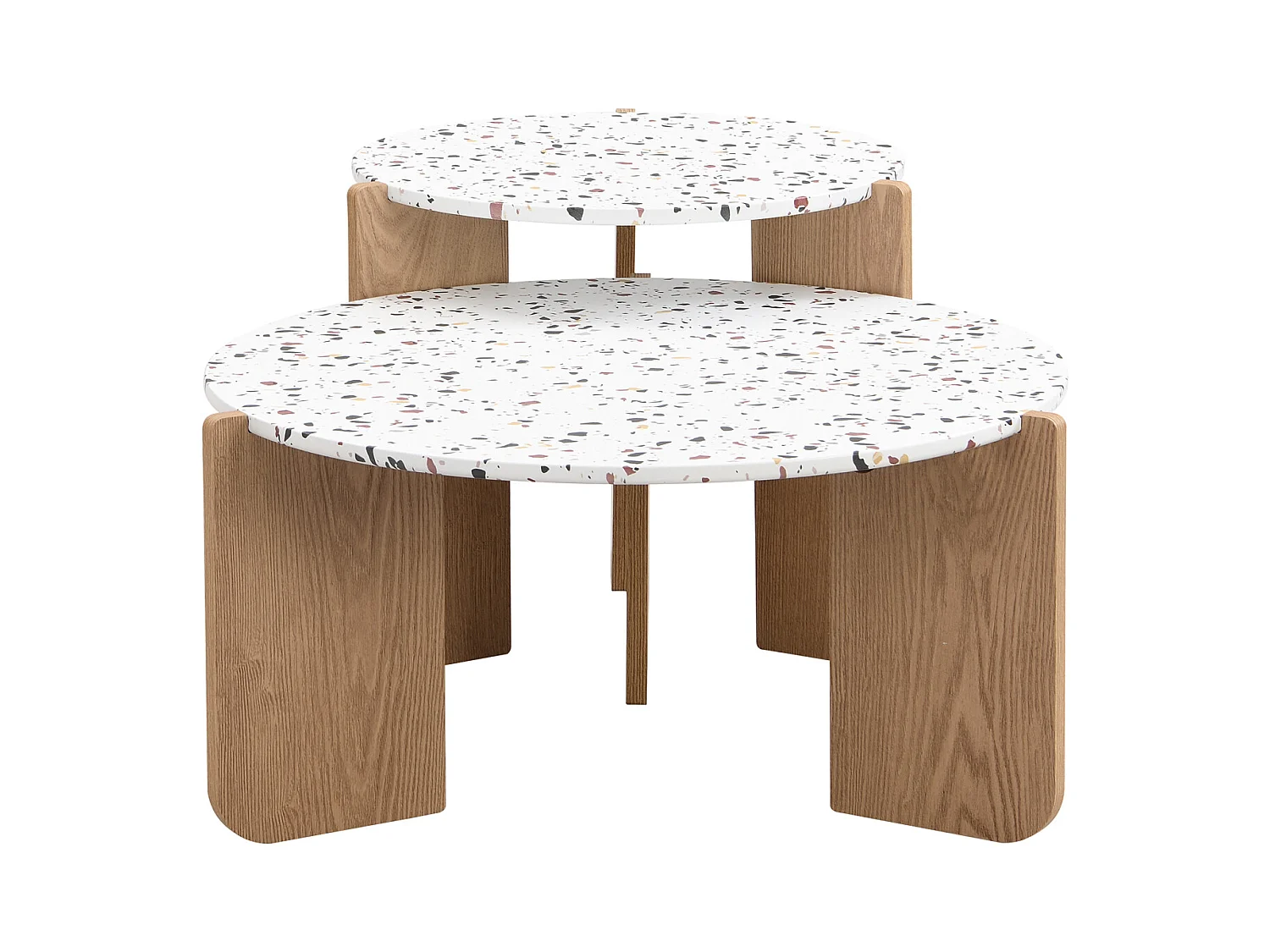 Set van 2 in elkaar passende salontafels, modern modulair, voor woonkamer, bank, 70x70x35+50x50x45,5 (cm), Naturel