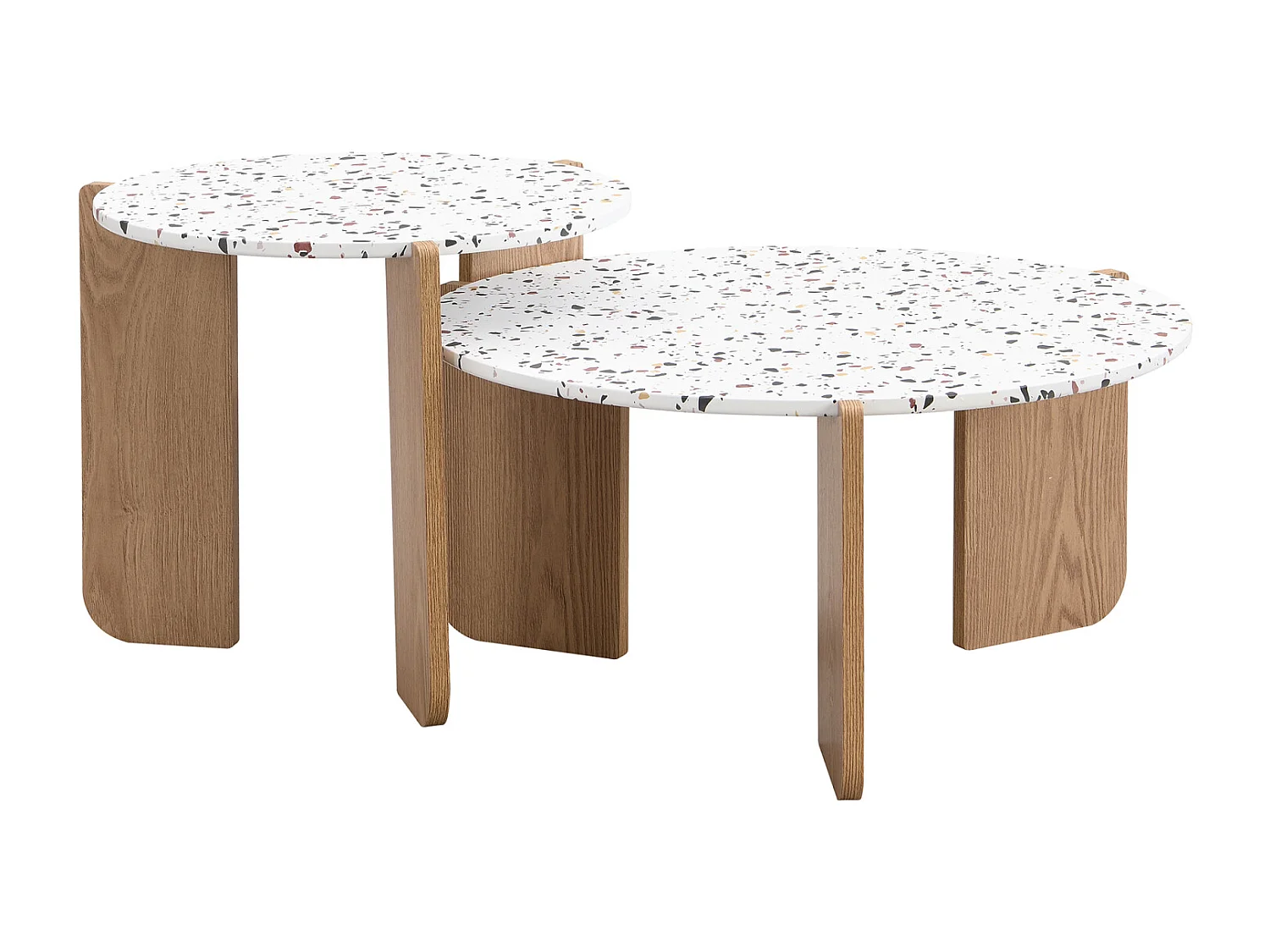 Lot de 2 table basse gigogne, composable moderne, pour salon, canapé, 70x70x35+50x50x45.5 (cm), Naturel