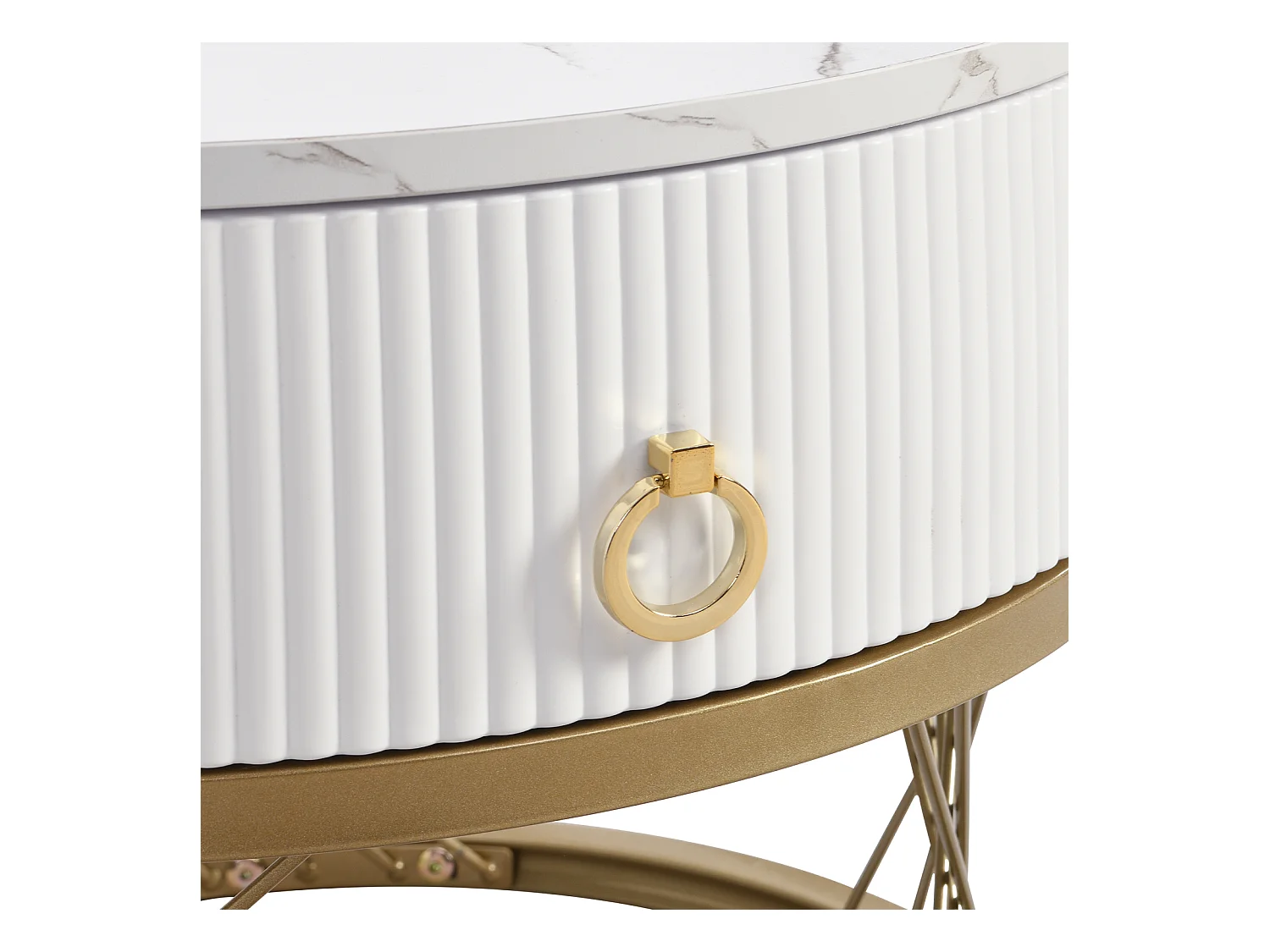 Set van 2 in elkaar passende salontafels, elegant stapelbaar, bijzettafel met goudkleurig marmereffect decor met lade, 70x70x45cm+50x50x40cm, zwart