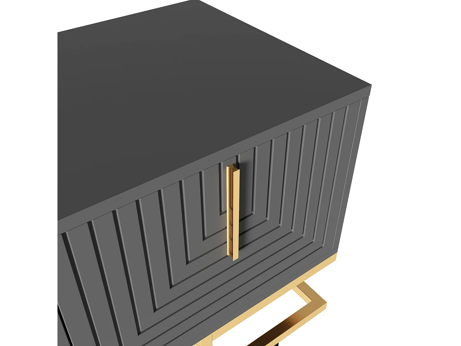 Móvel TV 170x40x45,5cm, com 4 portas estruturadas, puxadores e pés dourados, em aglomerado de partículas, cinzento