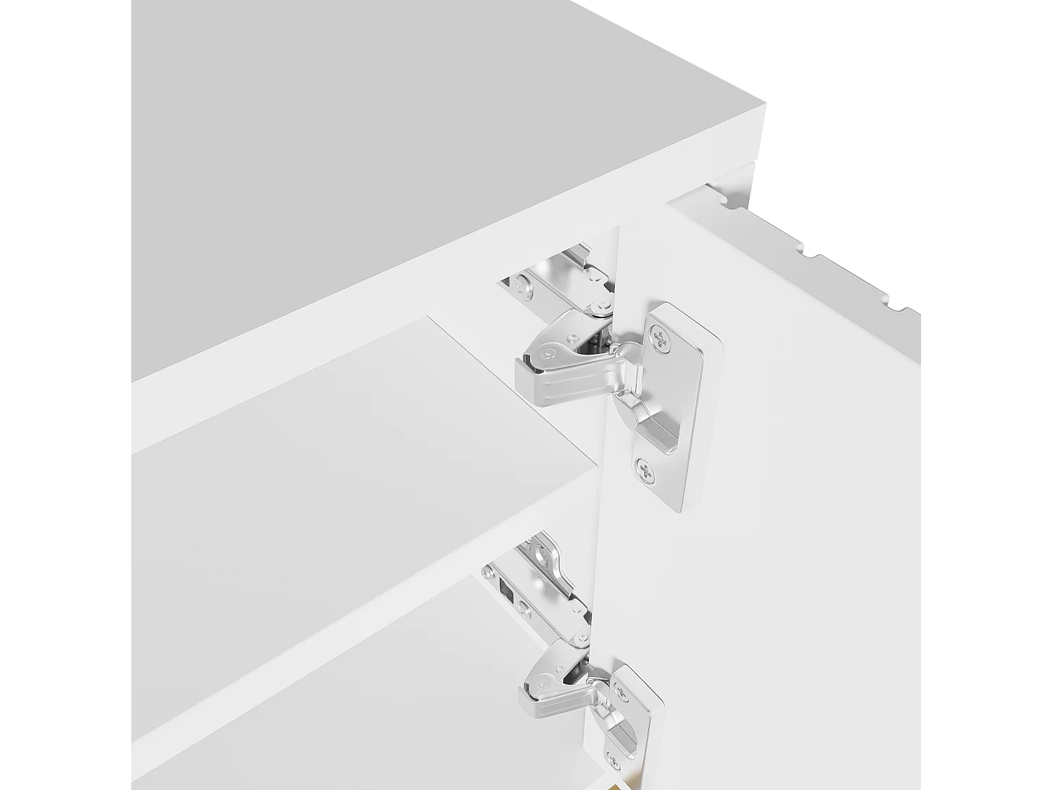 Meuble TV 170x40x45.5cm, avec 4 portes structurée, poignées dorées et pieds dorés, en panneaux de particules, blanc