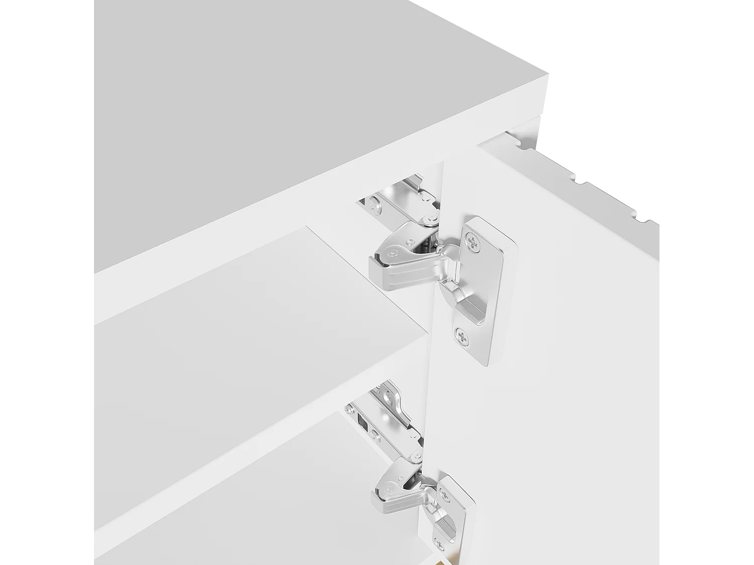 Meuble TV 170x40x45.5cm, avec 4 portes structurée, poignées dorées et pieds dorés, en panneaux de particules, blanc