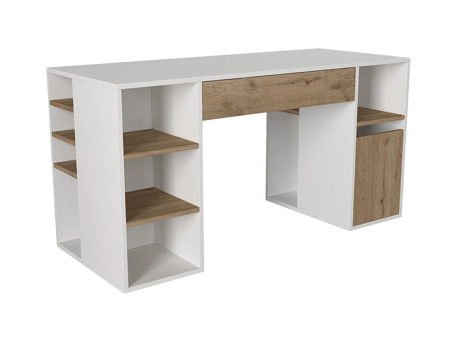 Escritorio con espacios de almacenamiento - Blanco y natural - MELAVA