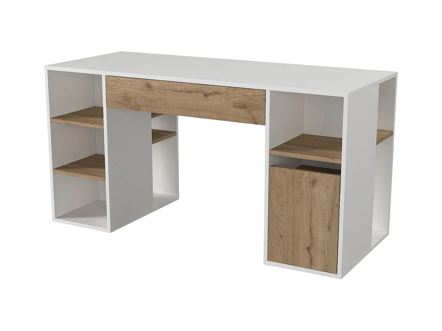 Escritorio con espacios de almacenamiento - Blanco y natural - MELAVA