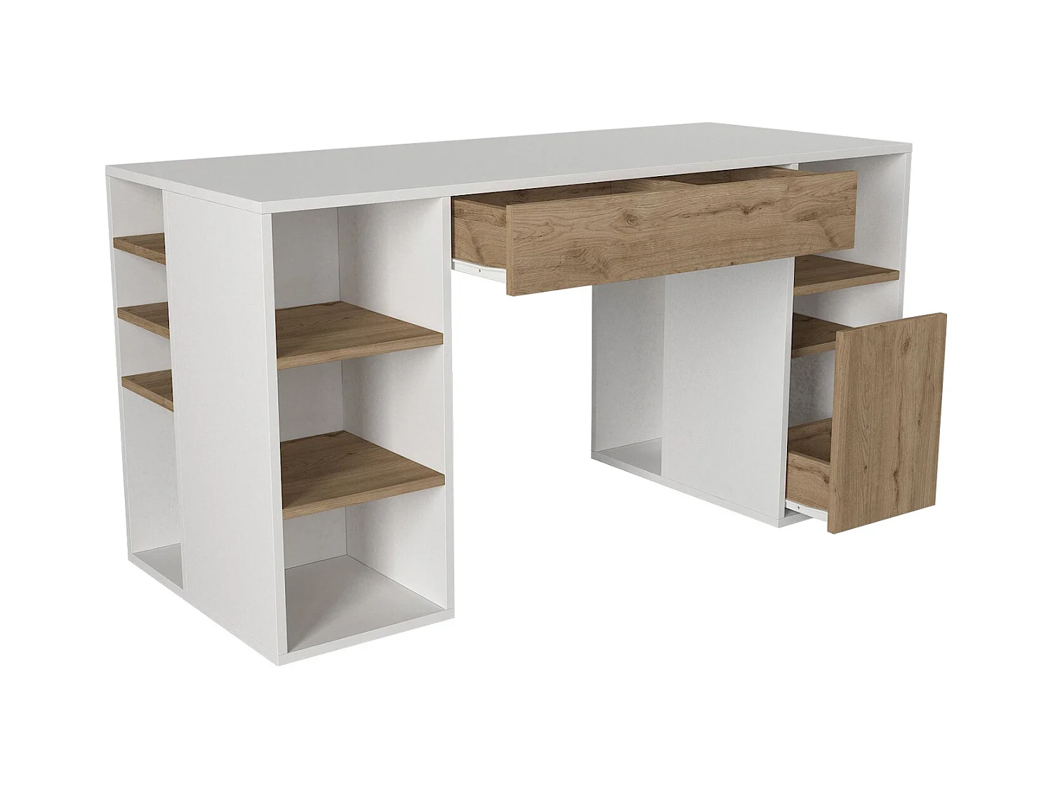 Escritorio con espacios de almacenamiento - Blanco y natural - MELAVA