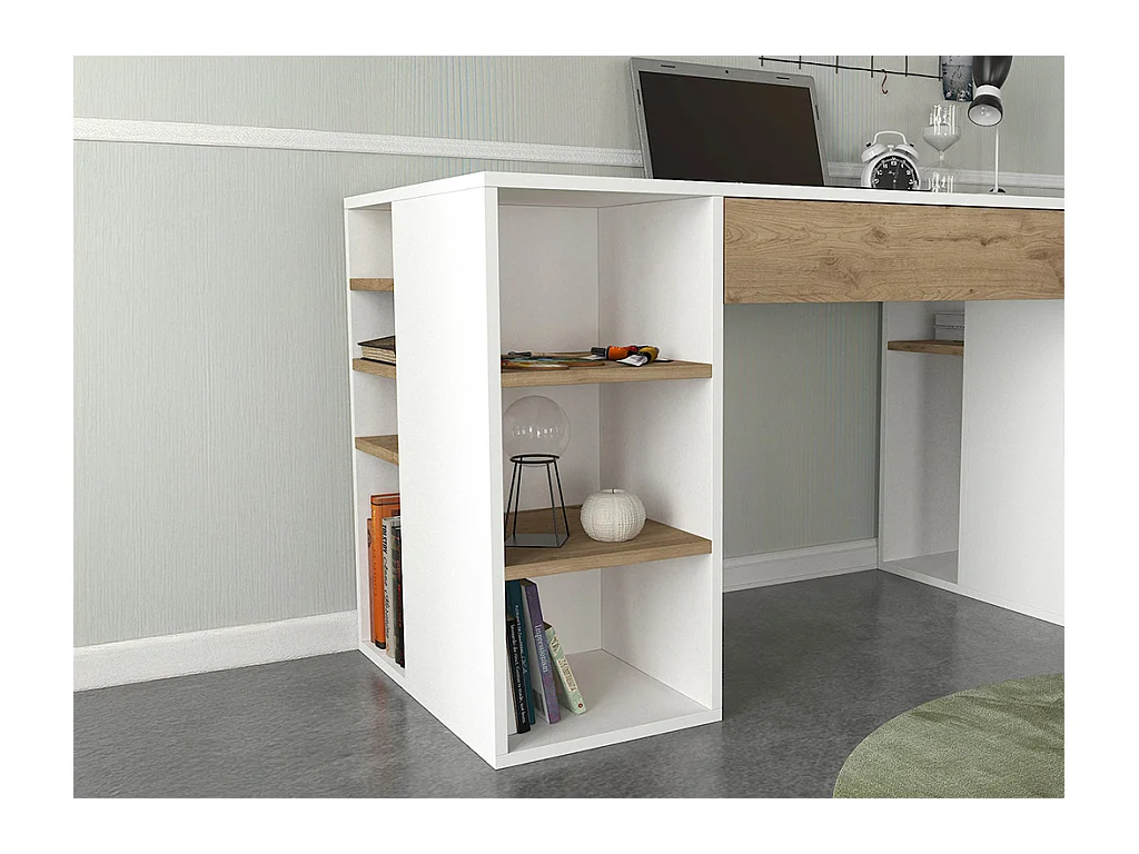 Escritorio con espacios de almacenamiento - Blanco y natural - MELAVA