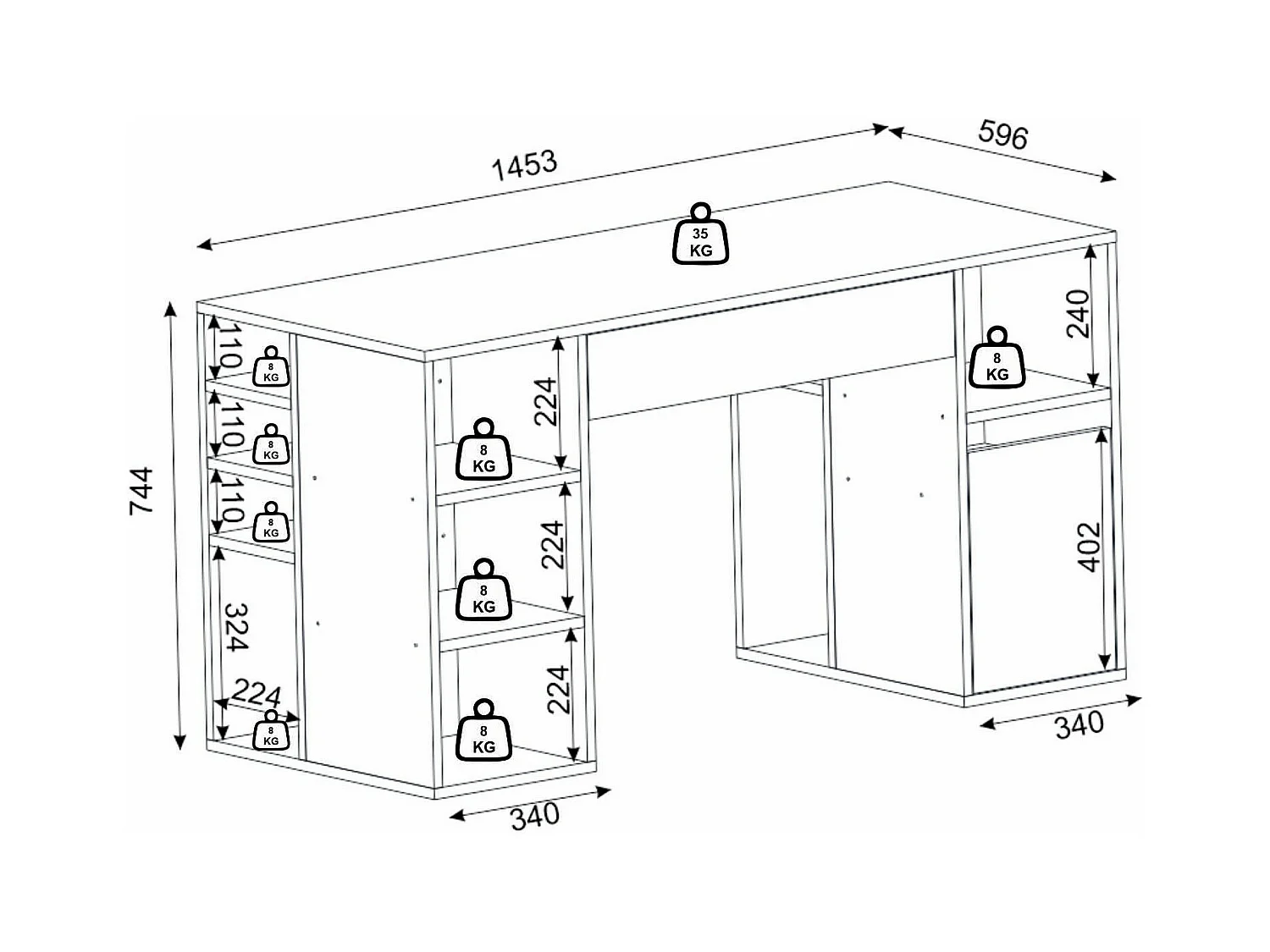 Escritorio con espacios de almacenamiento - Blanco y natural - MELAVA