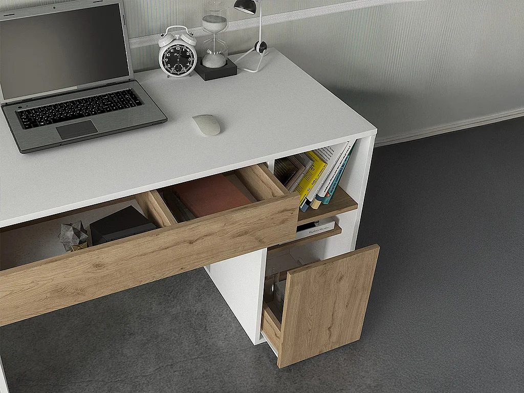 Schreibtisch mit Stauraum - Weiß & Holzfarben - MELAVA