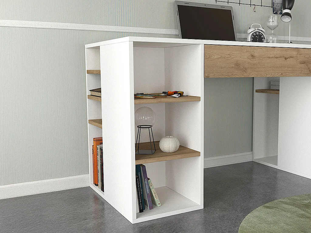 Schreibtisch mit Stauraum - Weiß & Holzfarben - MELAVA