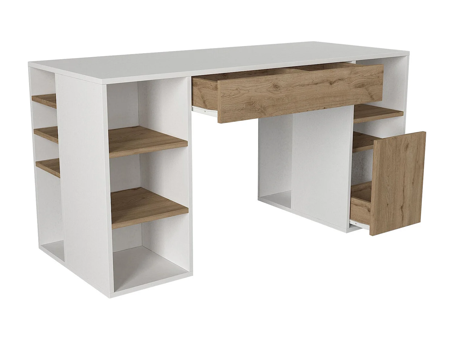 Schreibtisch mit Stauraum - Weiß & Holzfarben - MELAVA