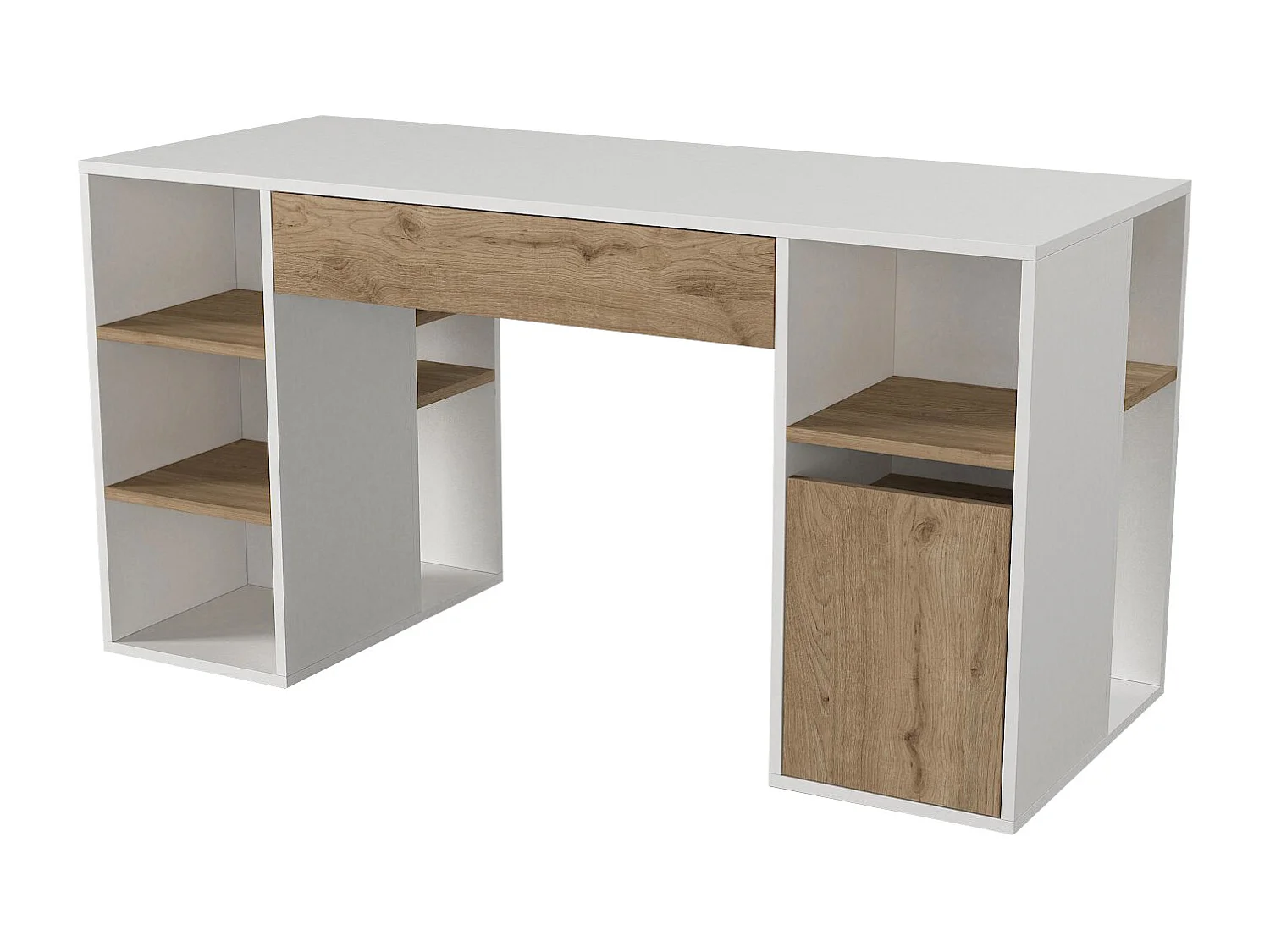 Schreibtisch mit Stauraum - Weiß & Holzfarben - MELAVA