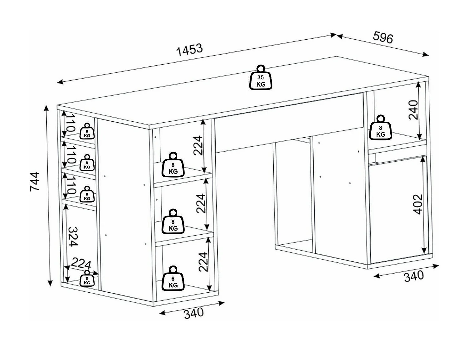 Schreibtisch mit Stauraum - Weiß & Holzfarben - MELAVA