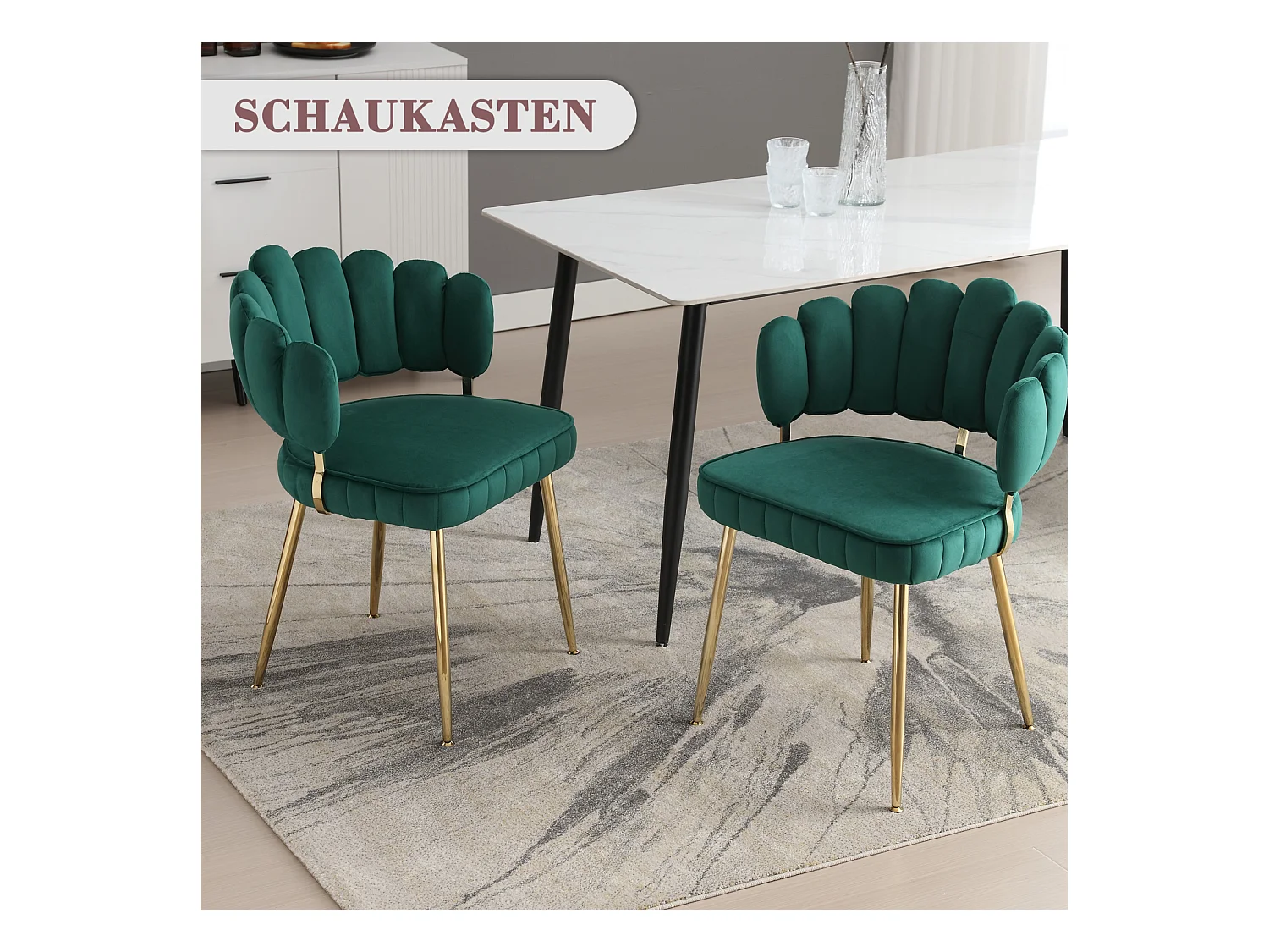 Lot de 2 chaises de salle à manger, chaise d'appoint velours , chaise simple de loisir avec pieds dorés, 58x56x78cm, Vert