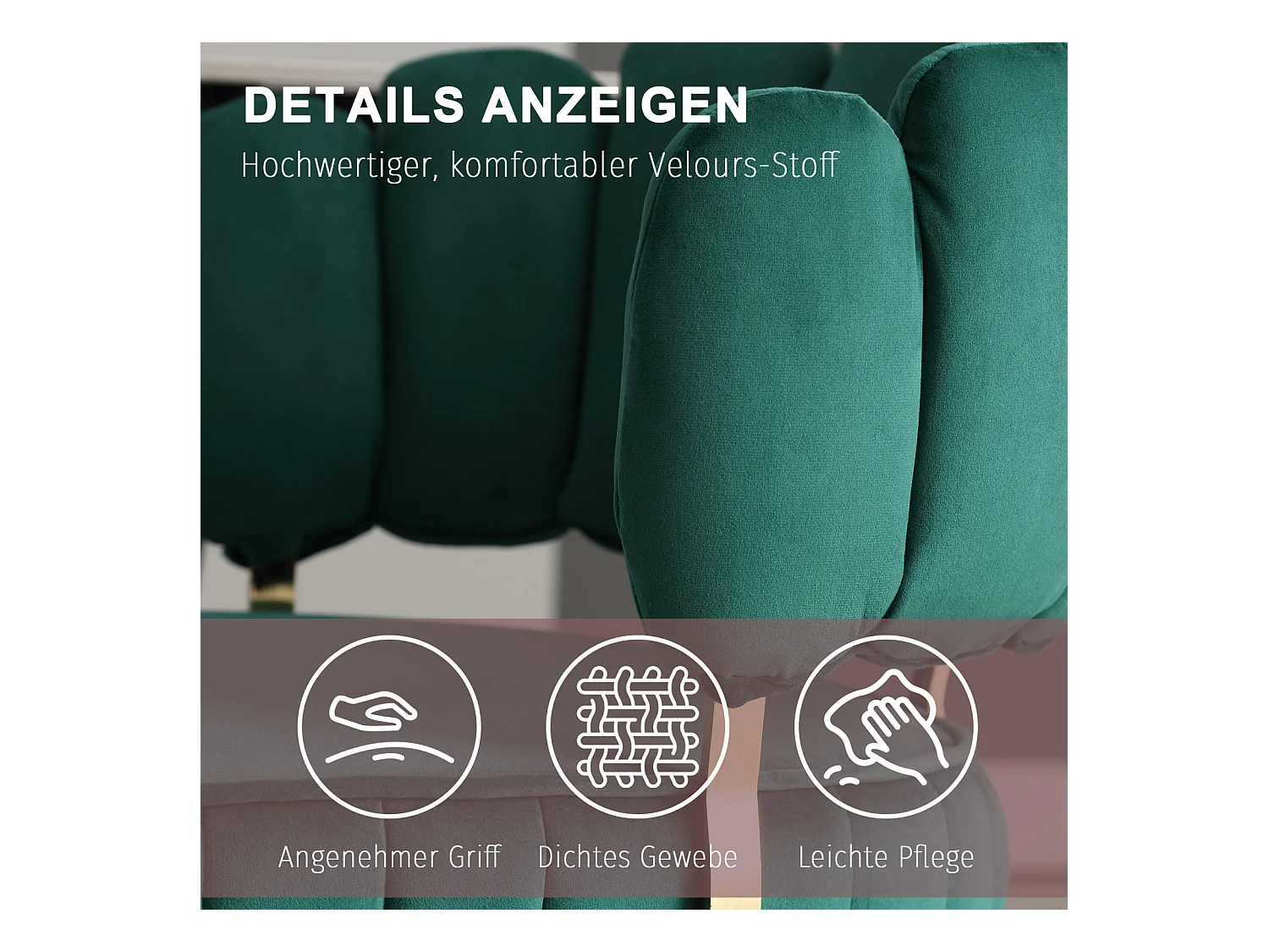 Lot de 2 chaises de salle à manger, chaise d'appoint velours , chaise simple de loisir avec pieds dorés, 58x56x78cm, Vert