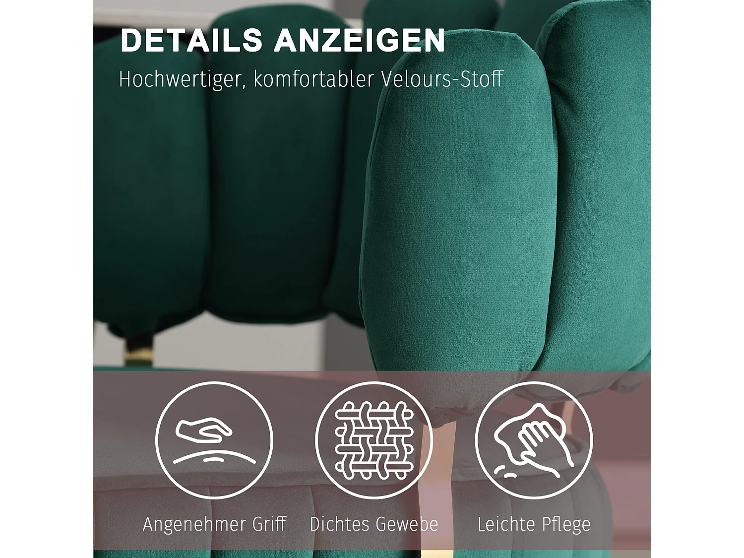 Set van 2 eetkamerstoelen, fluwelen stoel, eenvoudige relaxstoel met gouden poten, 58x56x78cm, Groen