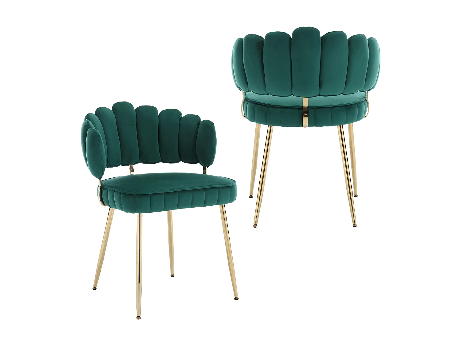 Set van 2 eetkamerstoelen, fluwelen stoel, eenvoudige relaxstoel met gouden poten, 58x56x78cm, Groen