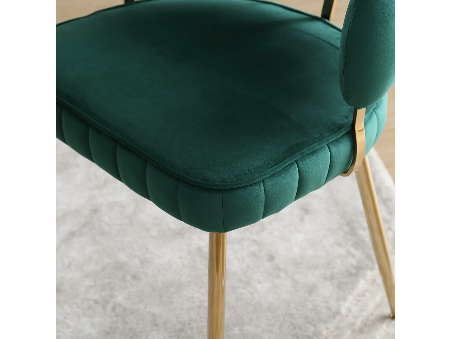 Set van 2 eetkamerstoelen, fluwelen stoel, eenvoudige relaxstoel met gouden poten, 58x56x78cm, Groen