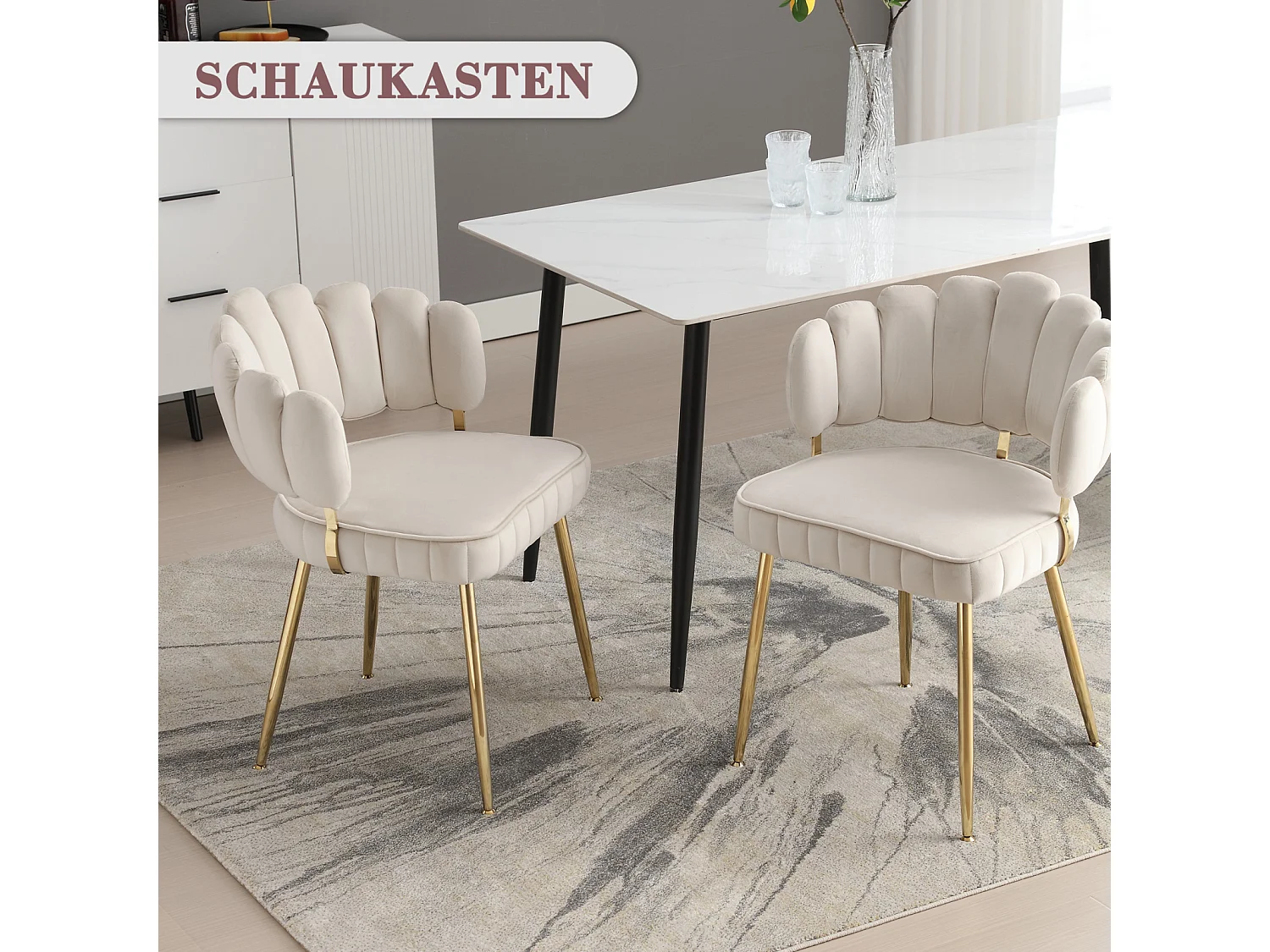 Lot de 2 chaises de salle à manger, chaise d'appoint velours , chaise simple de loisir avec pieds dorés, 58x56x78cm, Beige