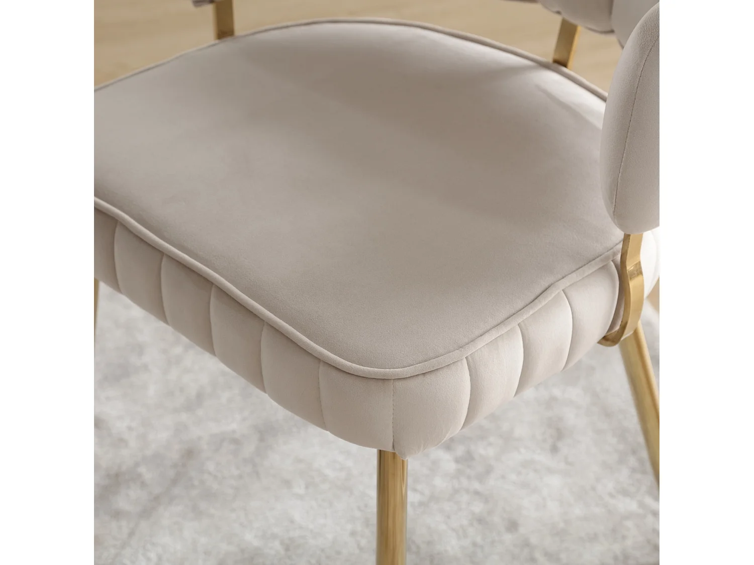 Lot de 2 chaises de salle à manger, chaise d'appoint velours , chaise simple de loisir avec pieds dorés, 58x56x78cm, Beige