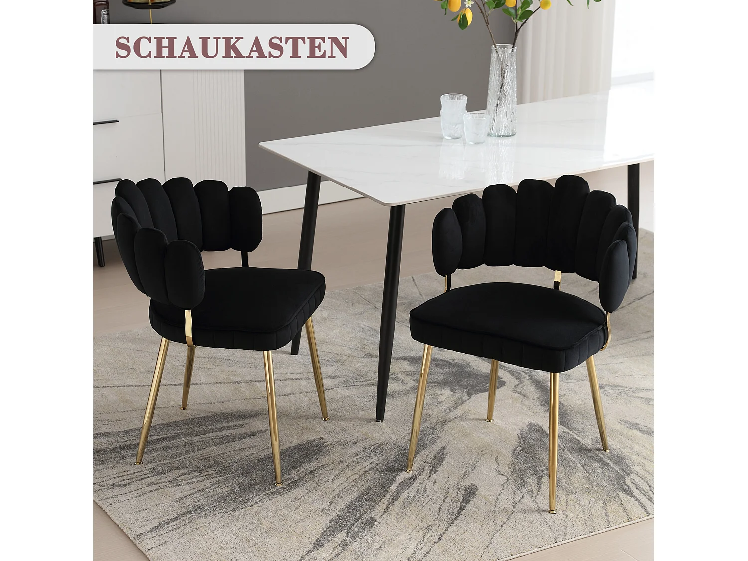 Lot de 2 chaises de salle à manger, chaise d'appoint velours , chaise simple de loisir avec pieds dorés, 58x56x78cm, Noir