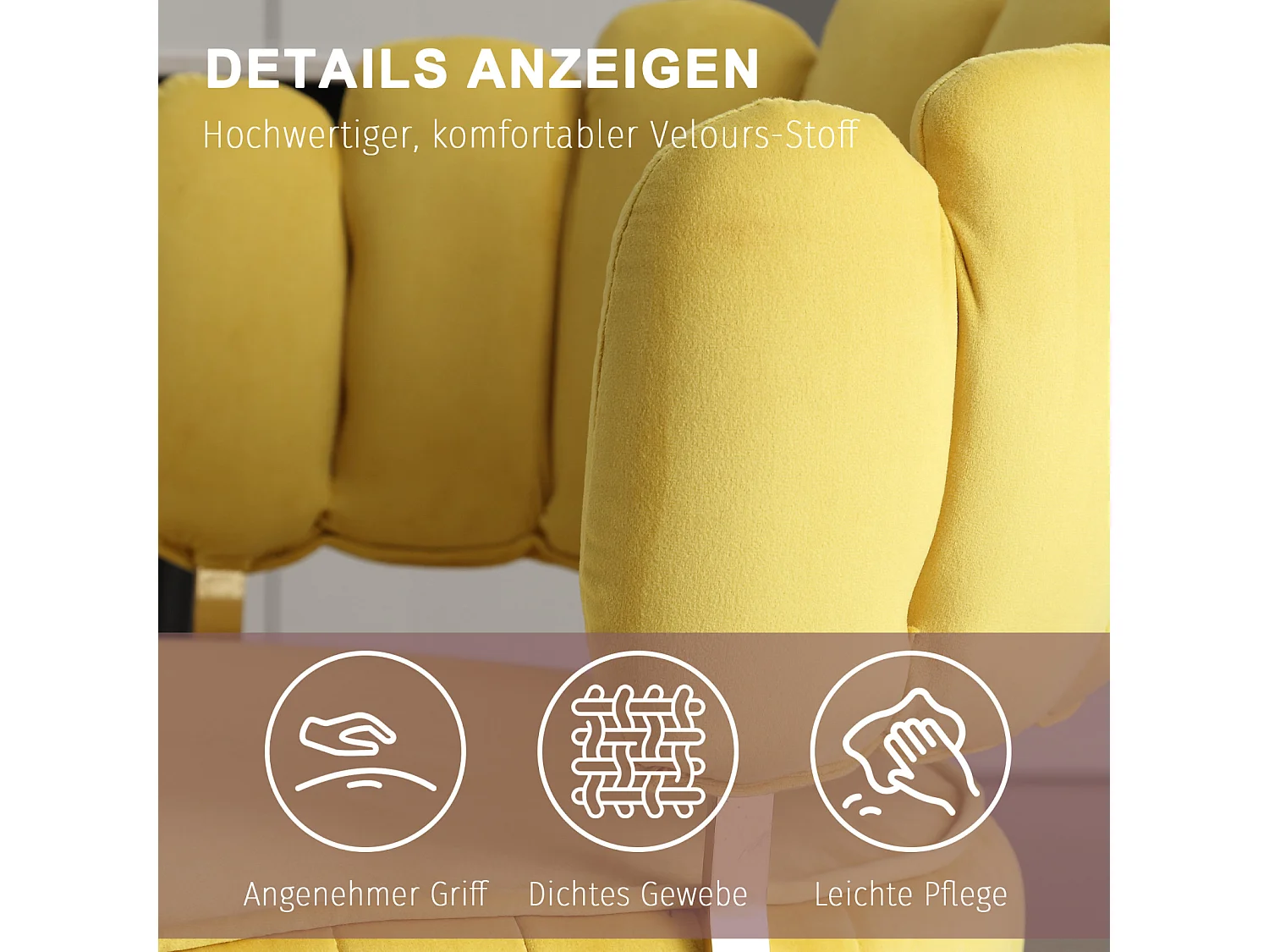 Lot de 2 chaises de salle à manger, chaise d'appoint velours , chaise simple de loisir avec pieds dorés, 58x56x78cm, Jaune