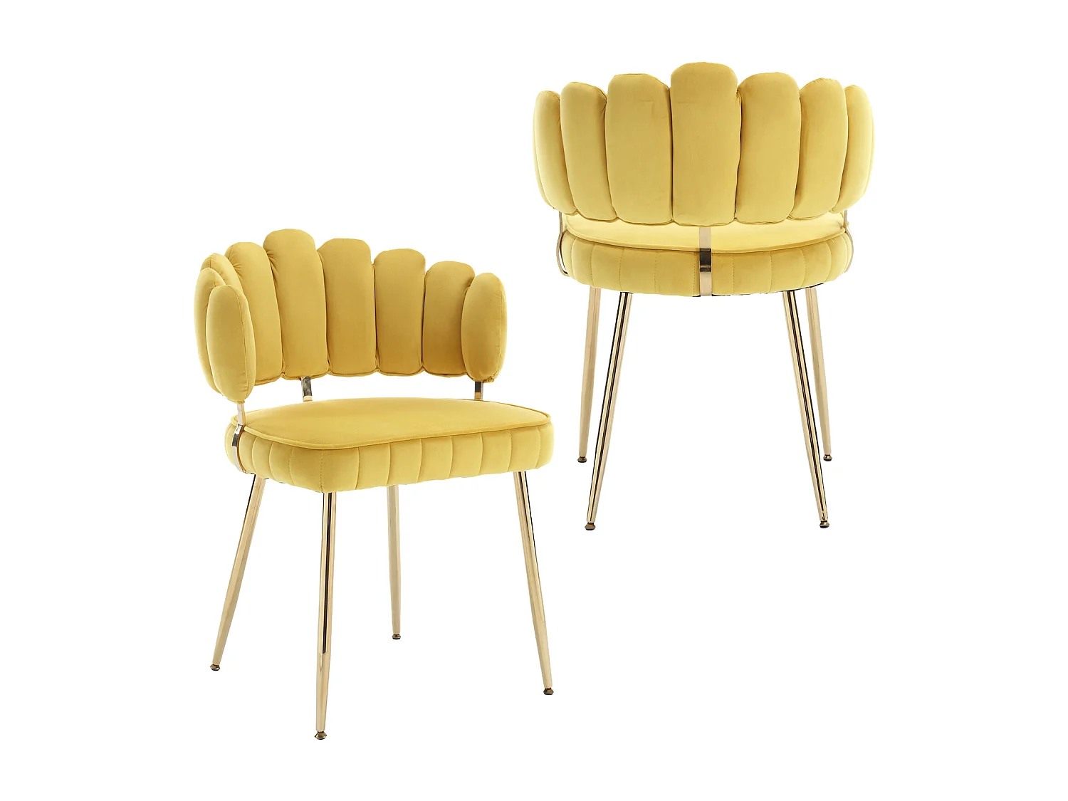 Lot de 2 chaises de salle à manger, chaise d'appoint velours , chaise simple de loisir avec pieds dorés, 58x56x78cm, Jaune