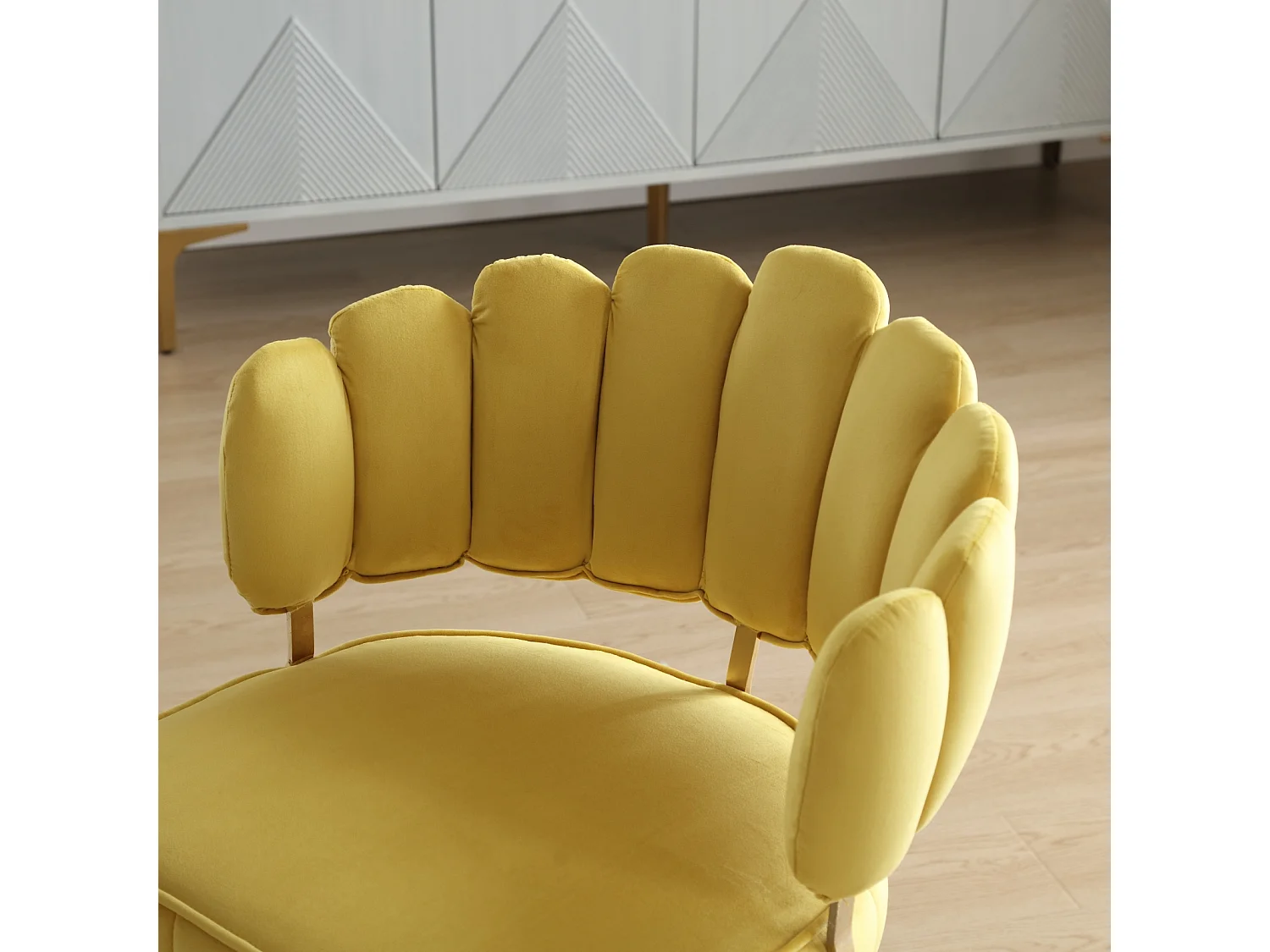 Set van 2 eetkamerstoelen, fluwelen stoel, eenvoudige relaxstoel met gouden poten, 58x56x78cm, Geel