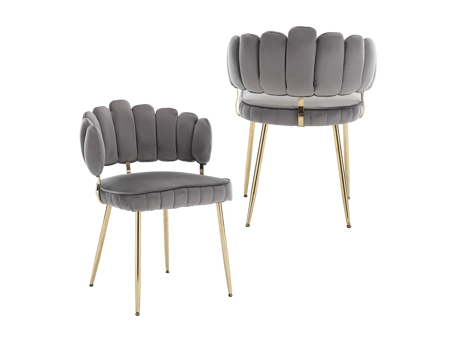 Set van 2 eetkamerstoelen, fluwelen stoel, eenvoudige relaxstoel met gouden poten, 58x56x78cm, Grijs