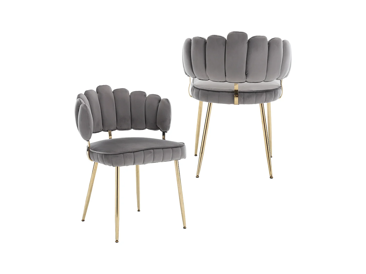 Set van 2 eetkamerstoelen, fluwelen stoel, eenvoudige relaxstoel met gouden poten, 58x56x78cm, Grijs