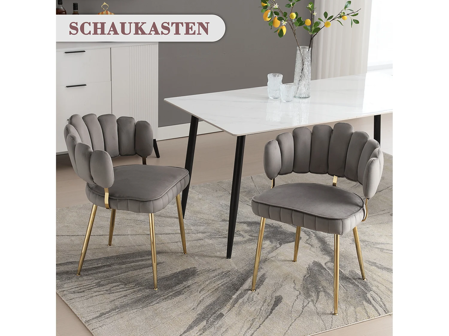 Lot de 2 chaises de salle à manger, chaise d'appoint velours , chaise simple de loisir avec pieds dorés, 58x56x78cm, Gris