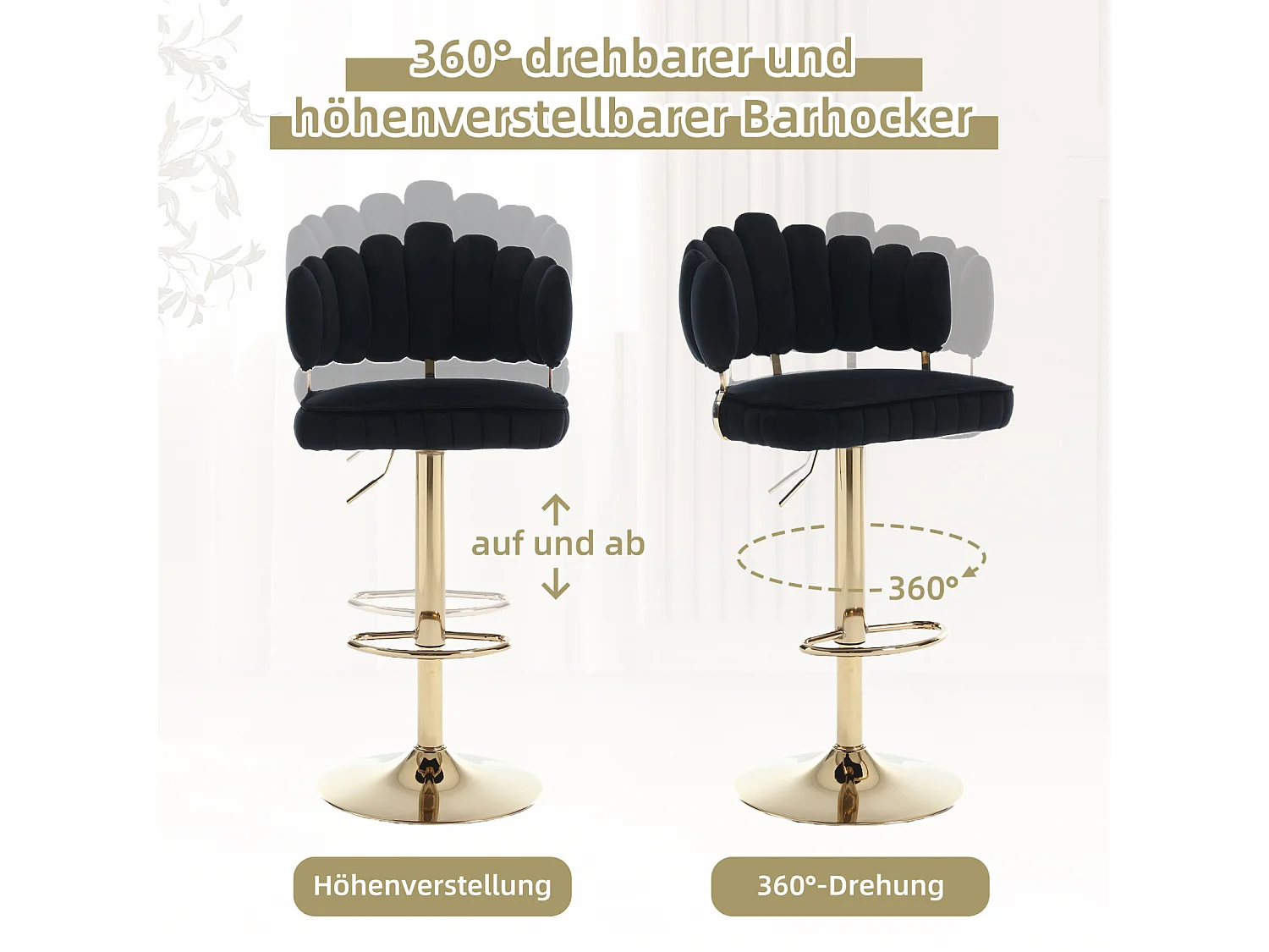 Youhauchair Sgabelli Cucina Set di 2, Sgabello Cucina Regolabile in Altezza in Ecopelle, Moderni Design con Schienale e Poggiapiedi, Girevole, Bianca