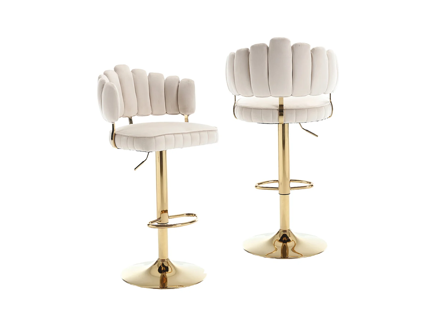 Set van 2 draaibare barkrukken, in hoogte verstelbare stoelen met voetenbank voor keuken/eetkamer, 48x44,5x92-114cm, beige